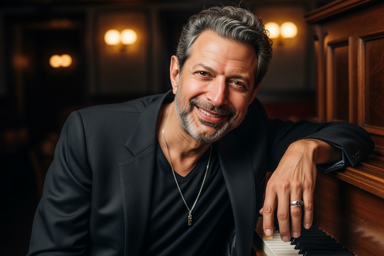 Jeff Goldblum playing piano with his band - jeff goldblum