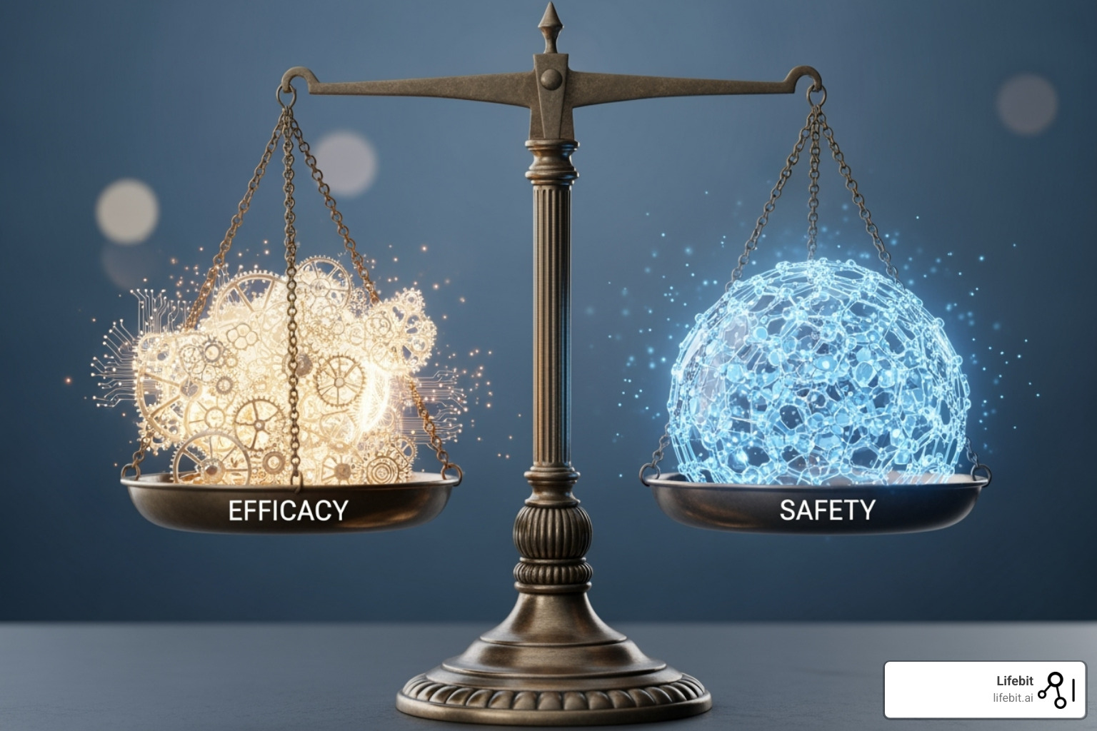 a scale balancing efficacy on one side and safety on the other - clinical data interpretation