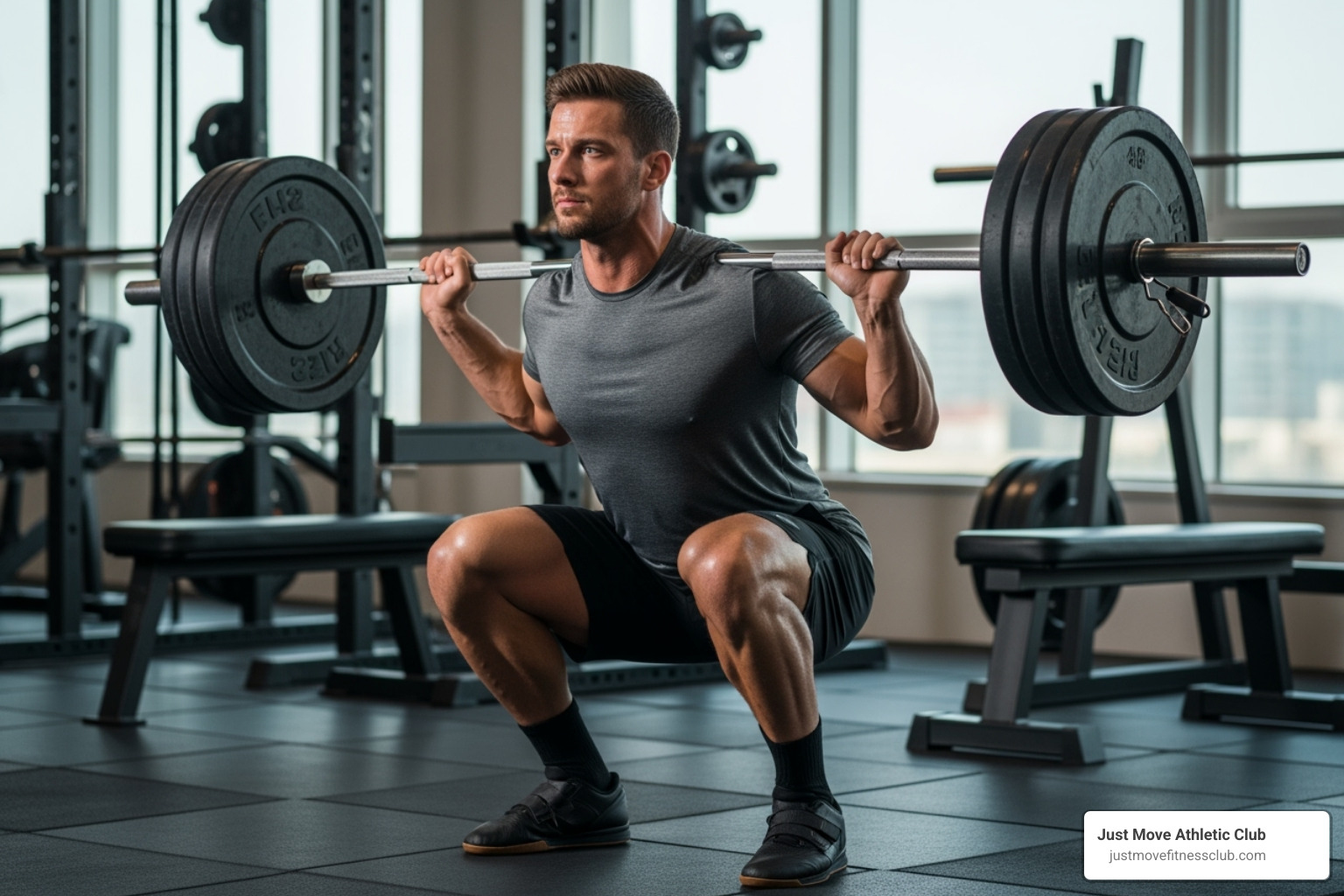 person performing a compound lift like a squat or deadlift with good form - muscle building gym
