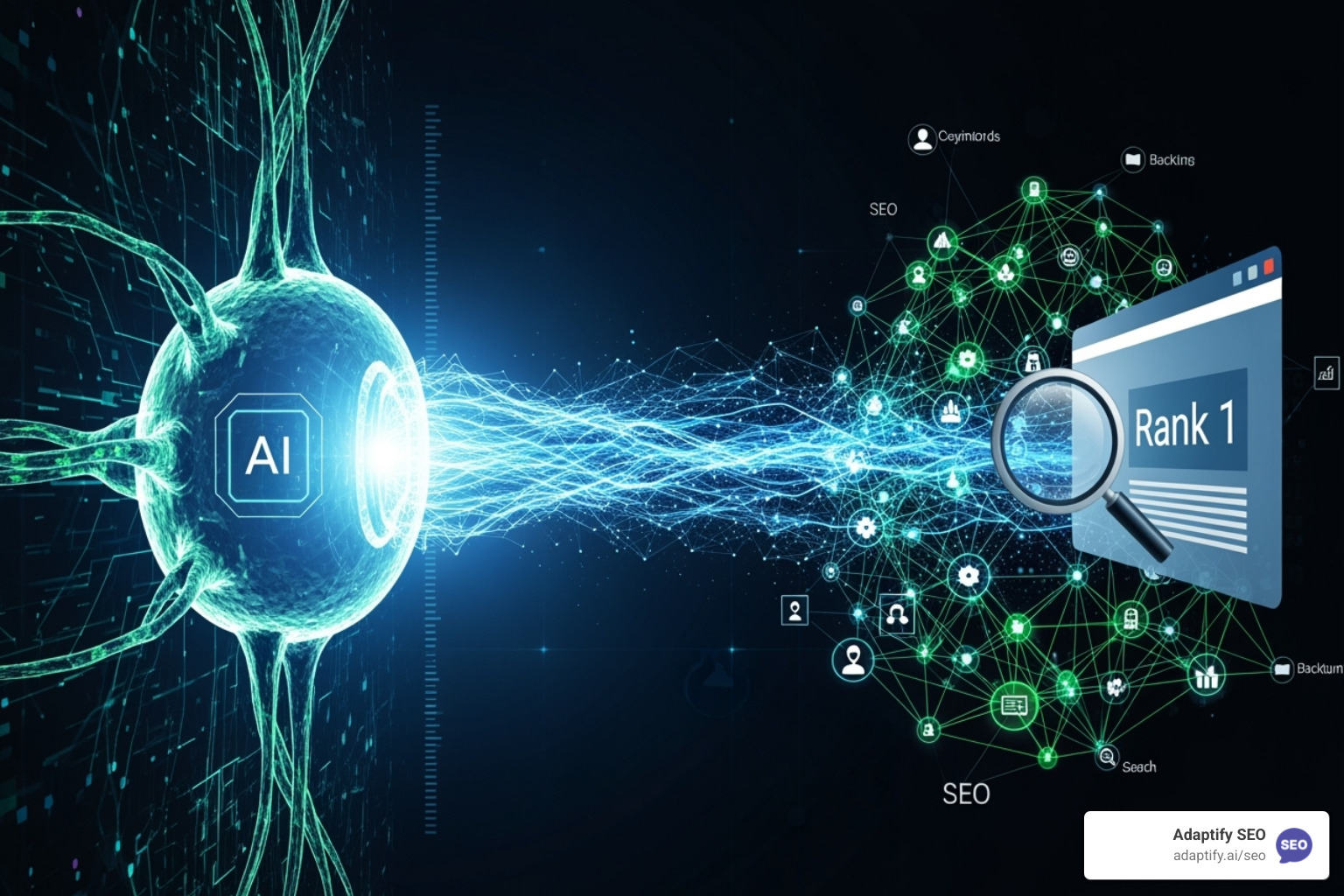 Human and robot working together at a computer screen showing a SERP - AI driven SEO