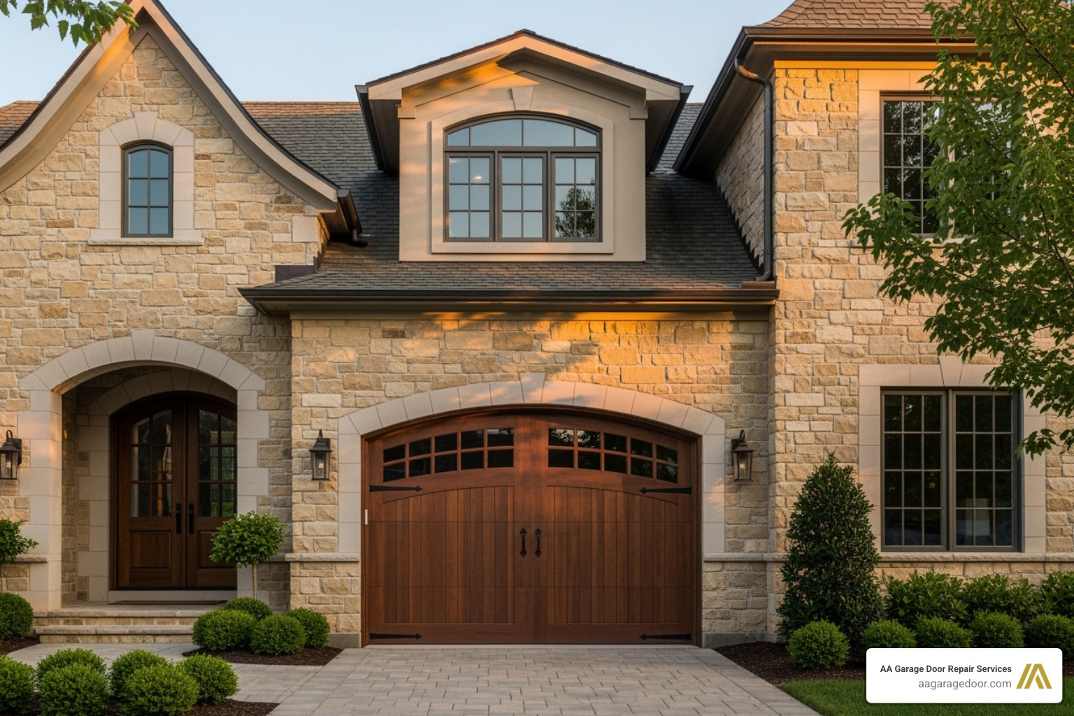 home with a distinctive carriage-style garage door - garage door installation cost