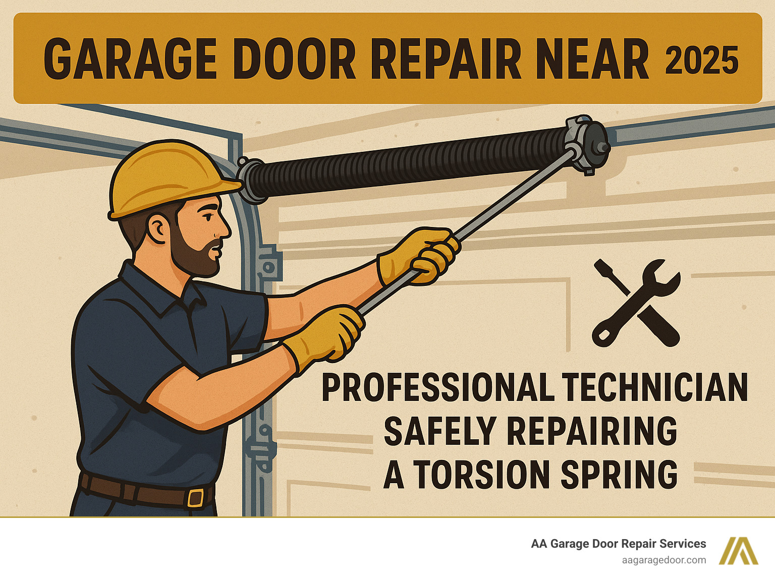 professional technician safely repairing a torsion spring with proper tools - garage door repair near me