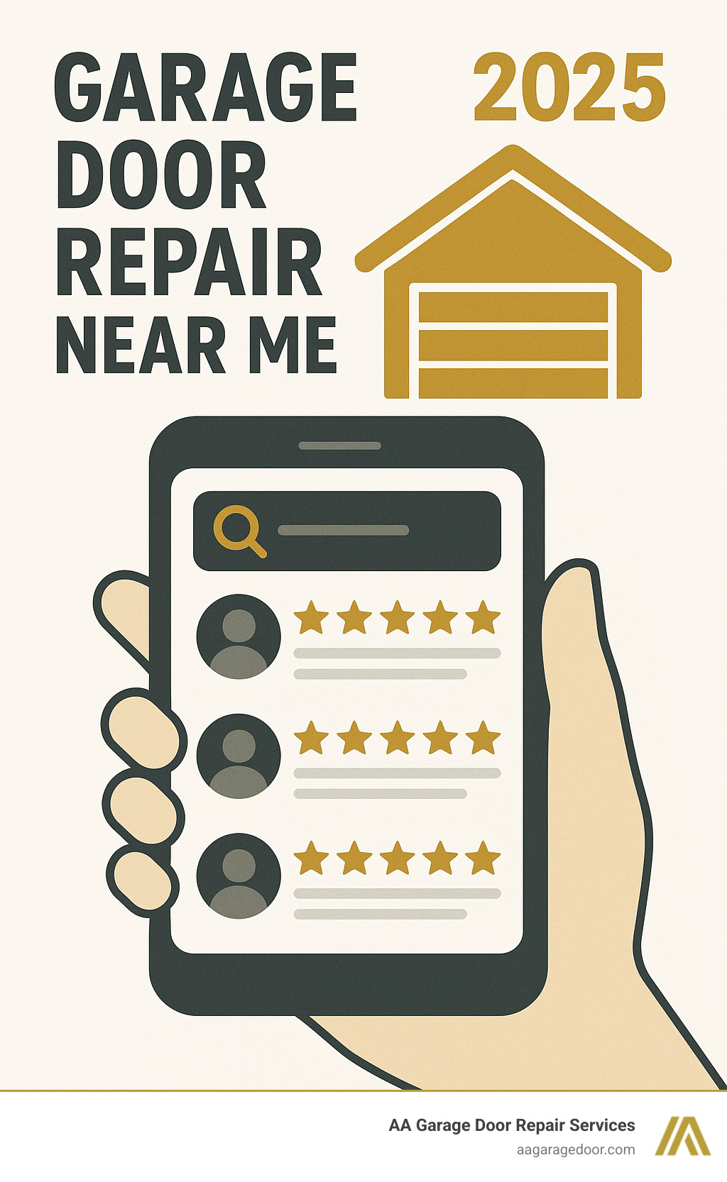 smartphone screen showing 5-star customer reviews - garage door repair near me