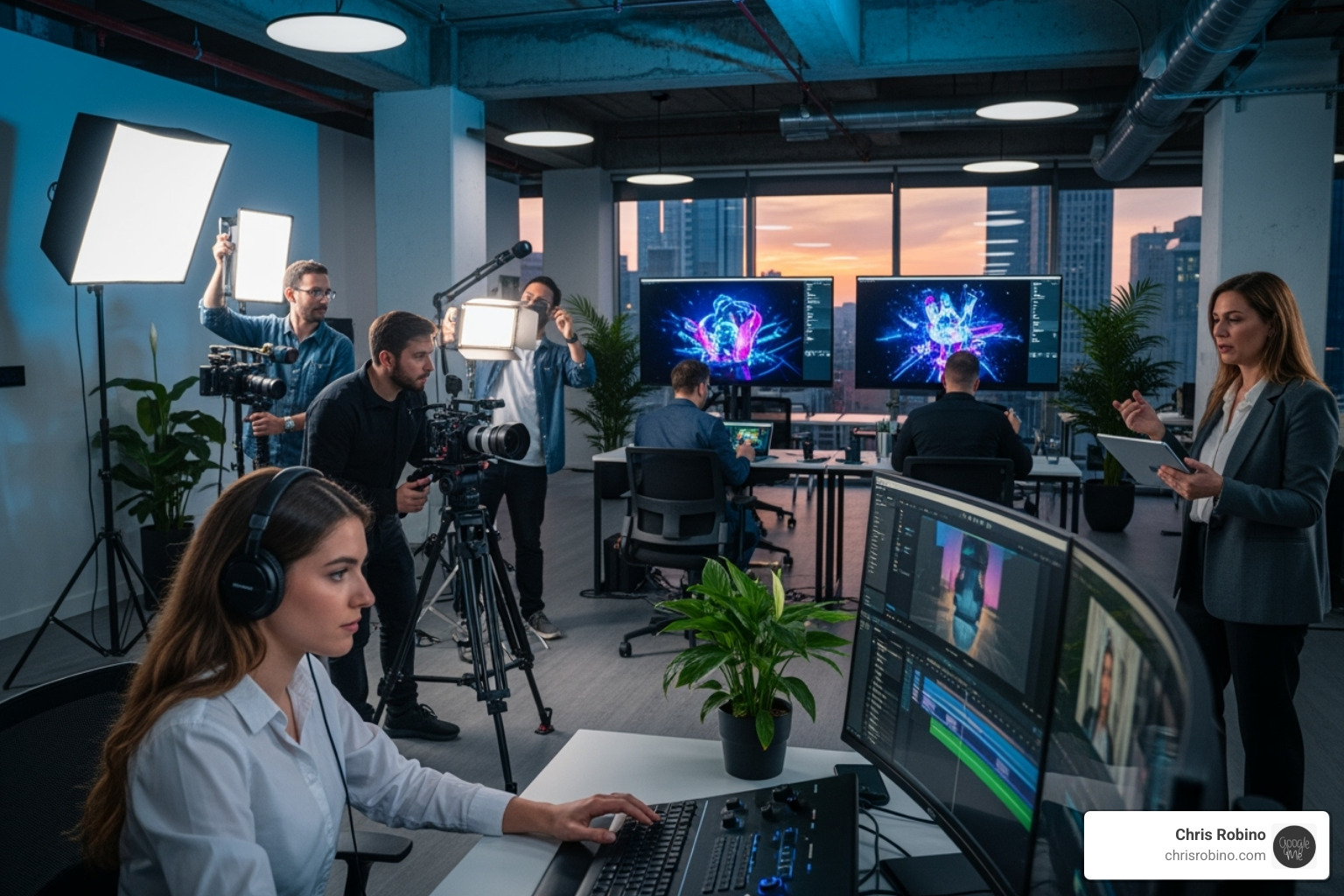 Film crew working on location in a major Canadian city - media production industry trends 2023