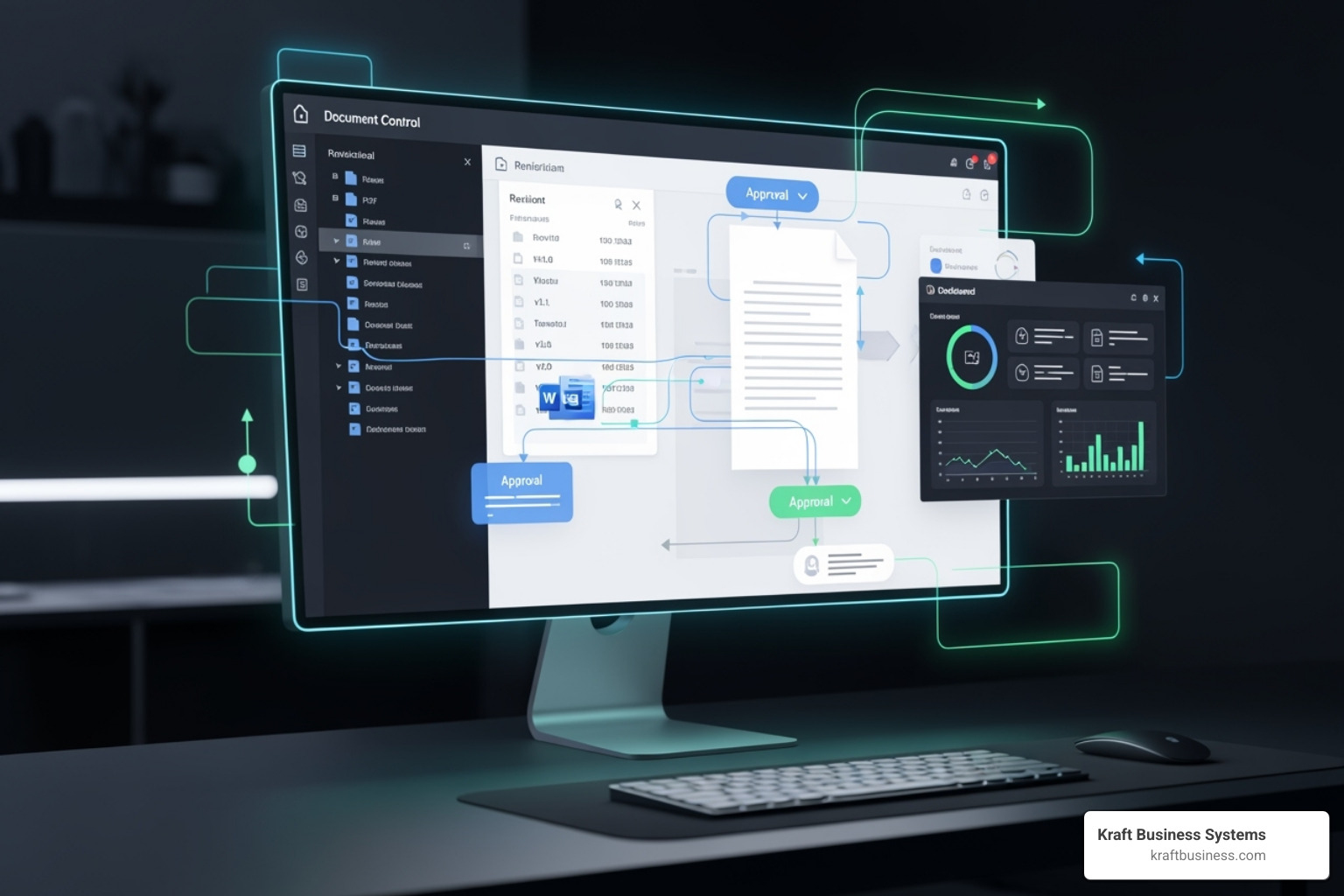 software dashboard highlighting key features like version control and approval status - document control software