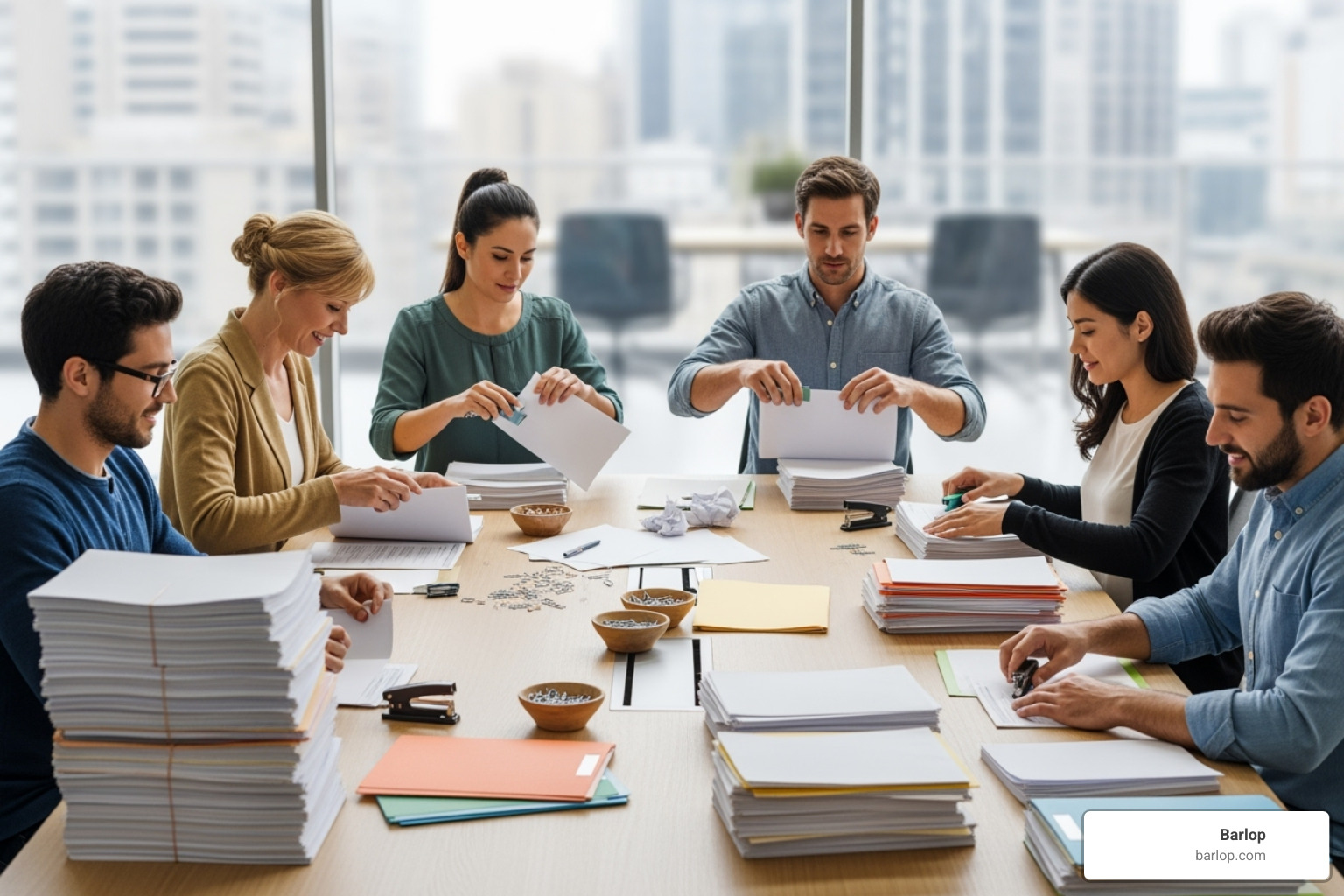 image of a team preparing documents for scanning by removing staples and paperclips - document scanner rental