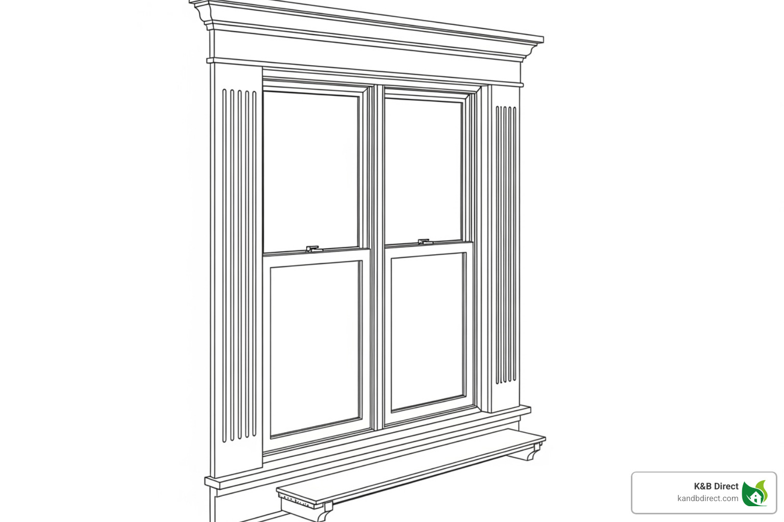 Diagram of a window with labels pointing to each component: Casing, Architrave, Jamb, Sill, and Stool - window frame moulding