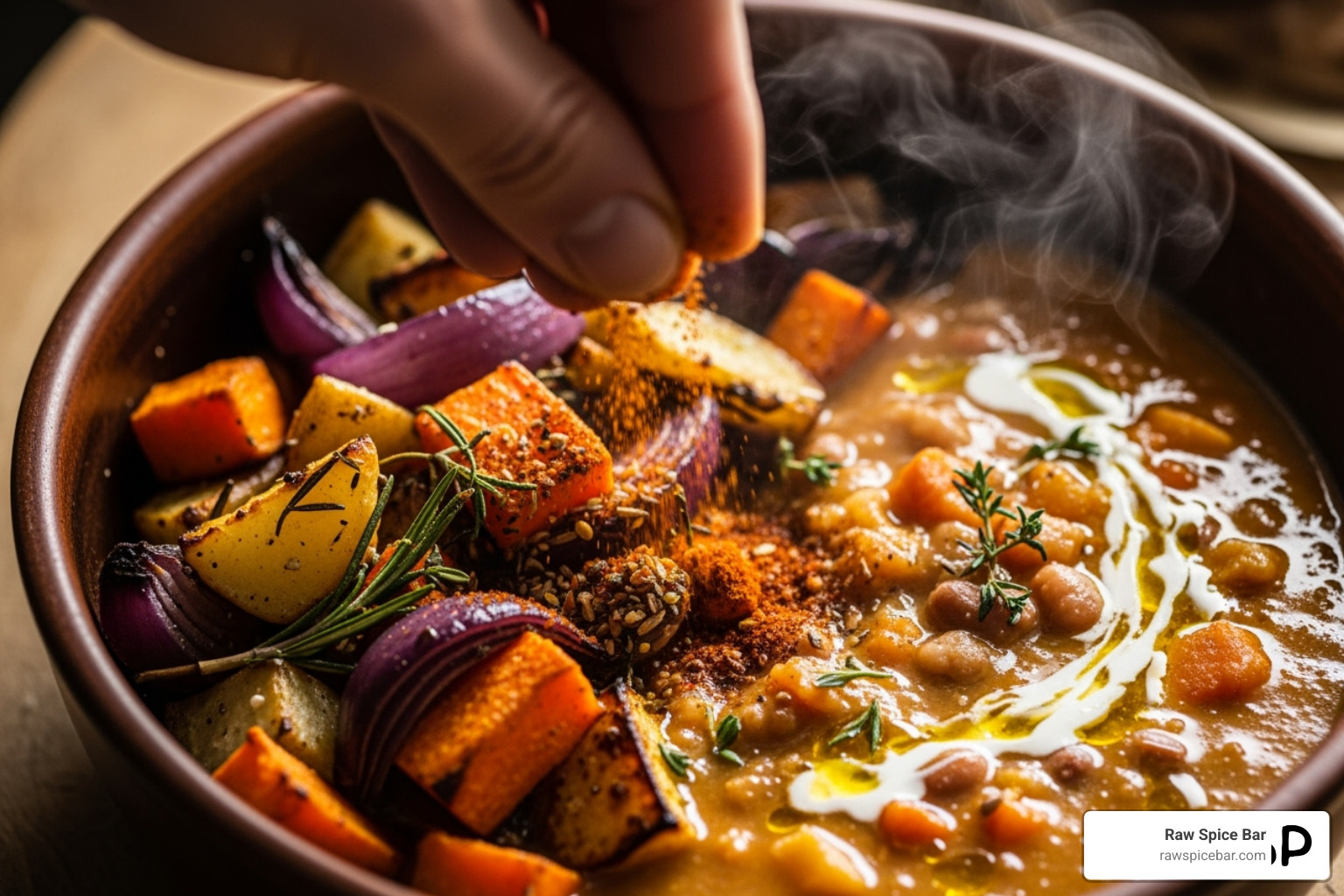 a dish other than poultry, like roasted vegetables or a savory soup, being seasoned - best poultry seasoning substitute