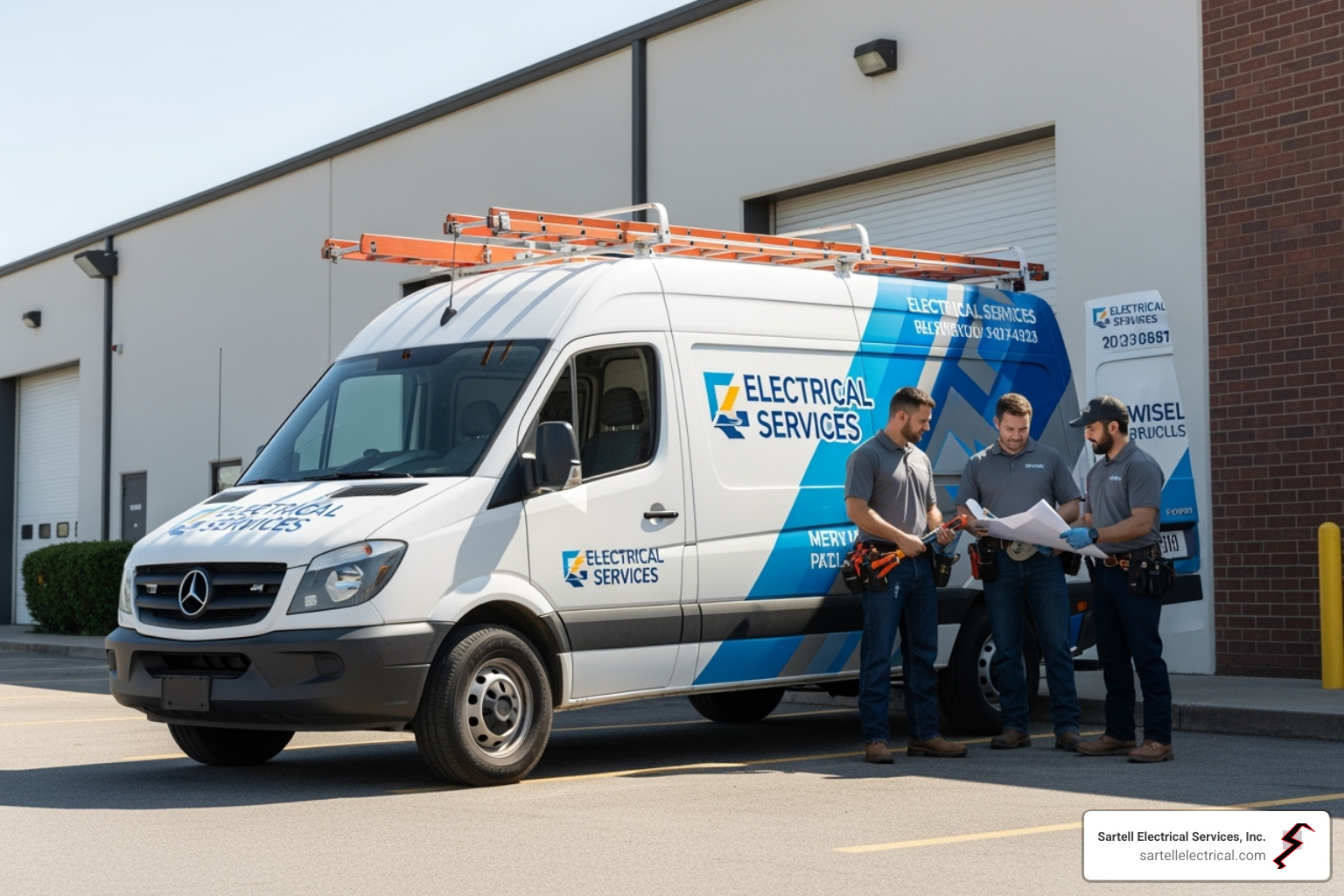 Sartell Electrical Services branded vehicle with electricians - commercial and industrial electrician Sartell Electrical Services branded vehicle with electricians - commercial and industrial electrician