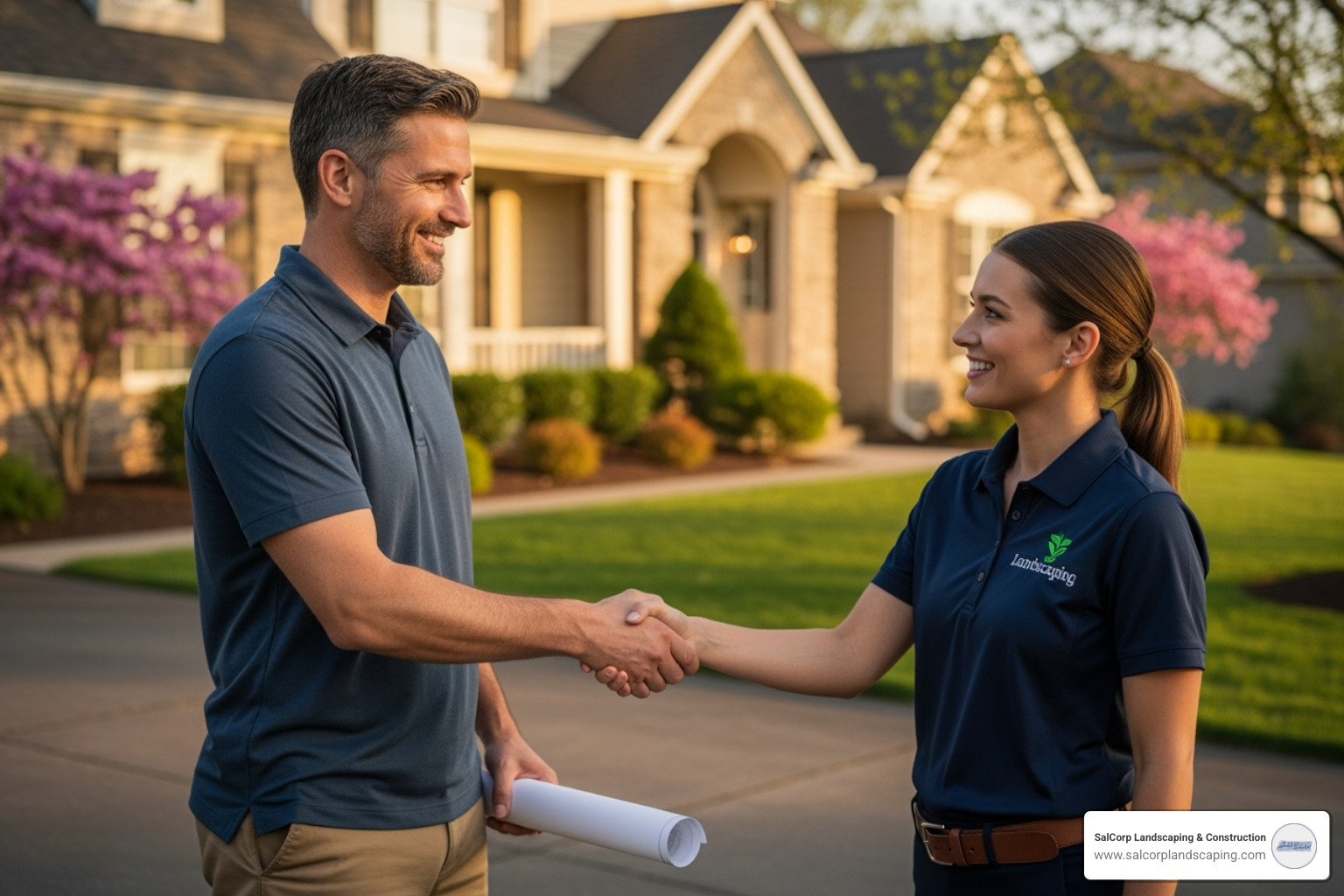 homeowner shaking hands with a landscaping professional - artificial lawn companies near me homeowner shaking hands with a landscaping professional - artificial lawn companies near me