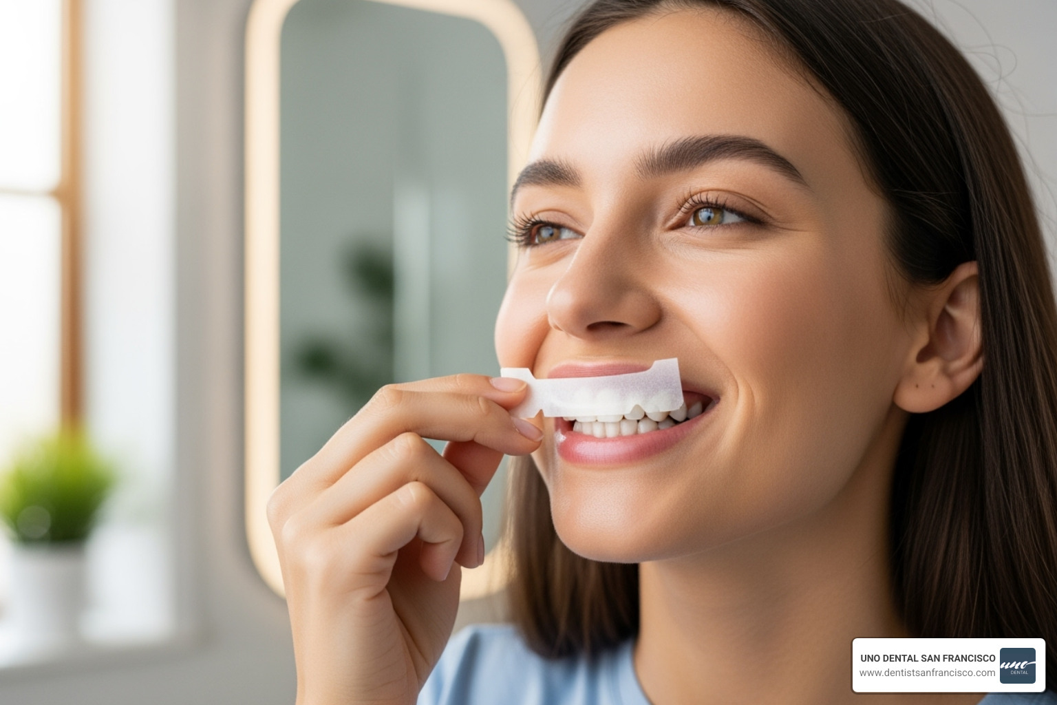 top-rated product being used by a smiling person - best teeth whitening kit after braces