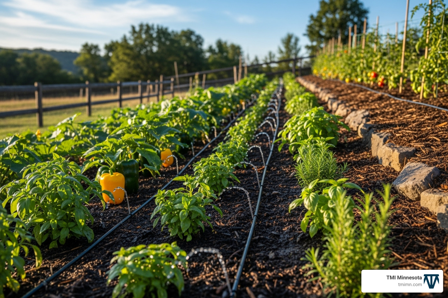 A drip system watering a sloped garden bed without any visible runoff - Garden irrigation systems
