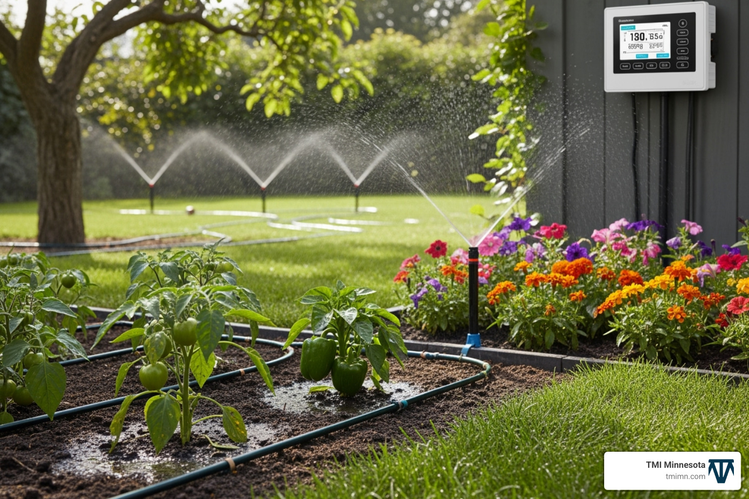 A hand-drawn sketch of a garden layout with irrigation lines mapped out - Garden irrigation systems