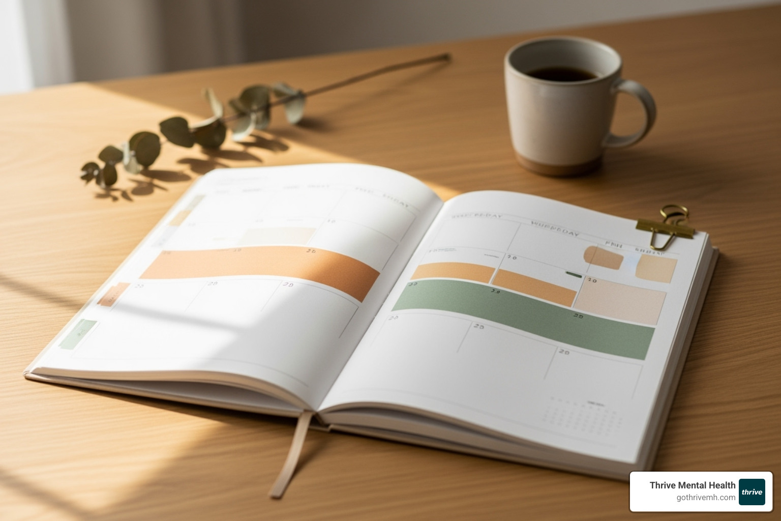 calendar or planner showing a weekly IOP schedule - intensive outpatient programs