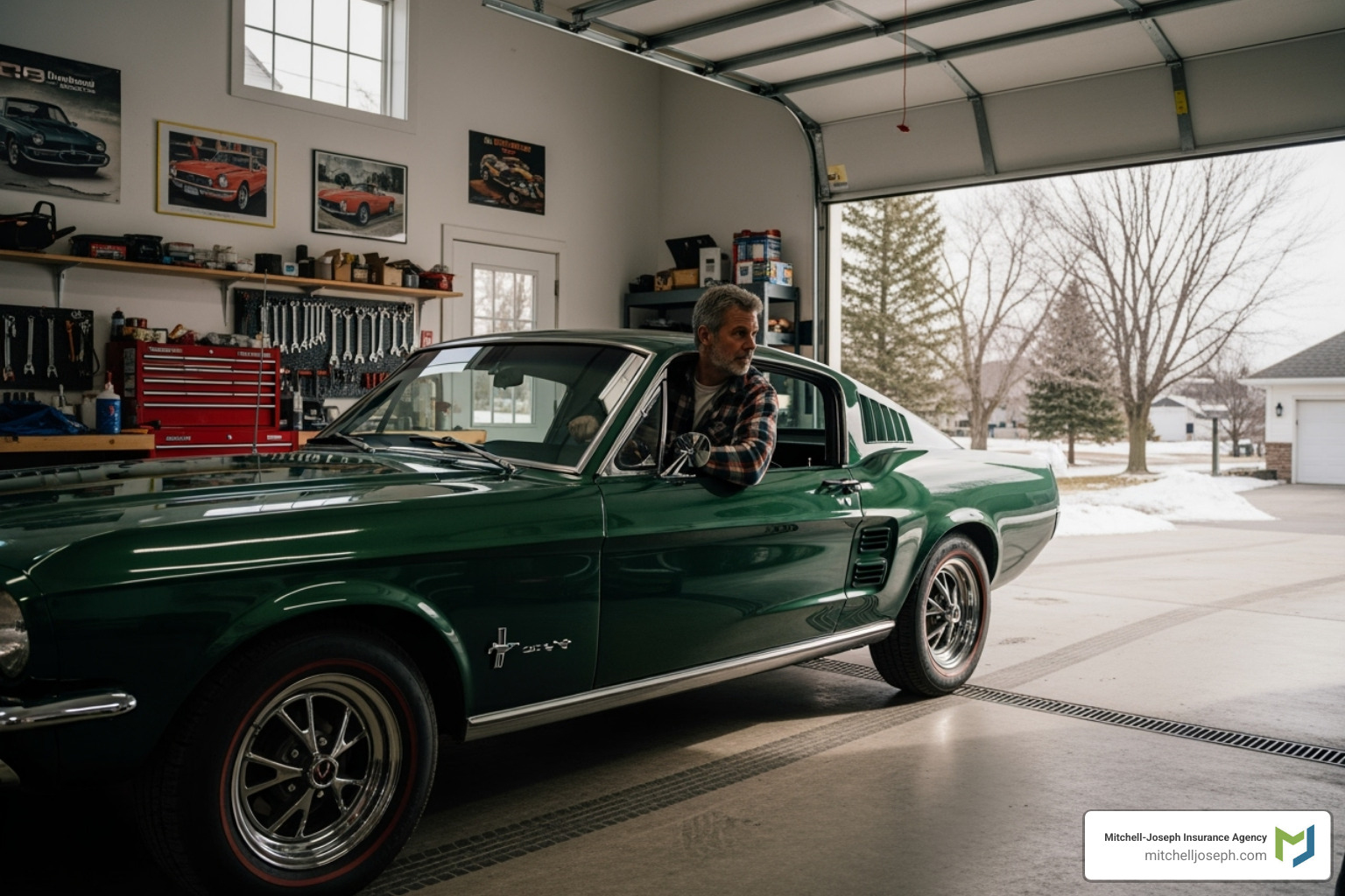 Classic car being put into a garage for winter storage - Classic car insurance requirements NY