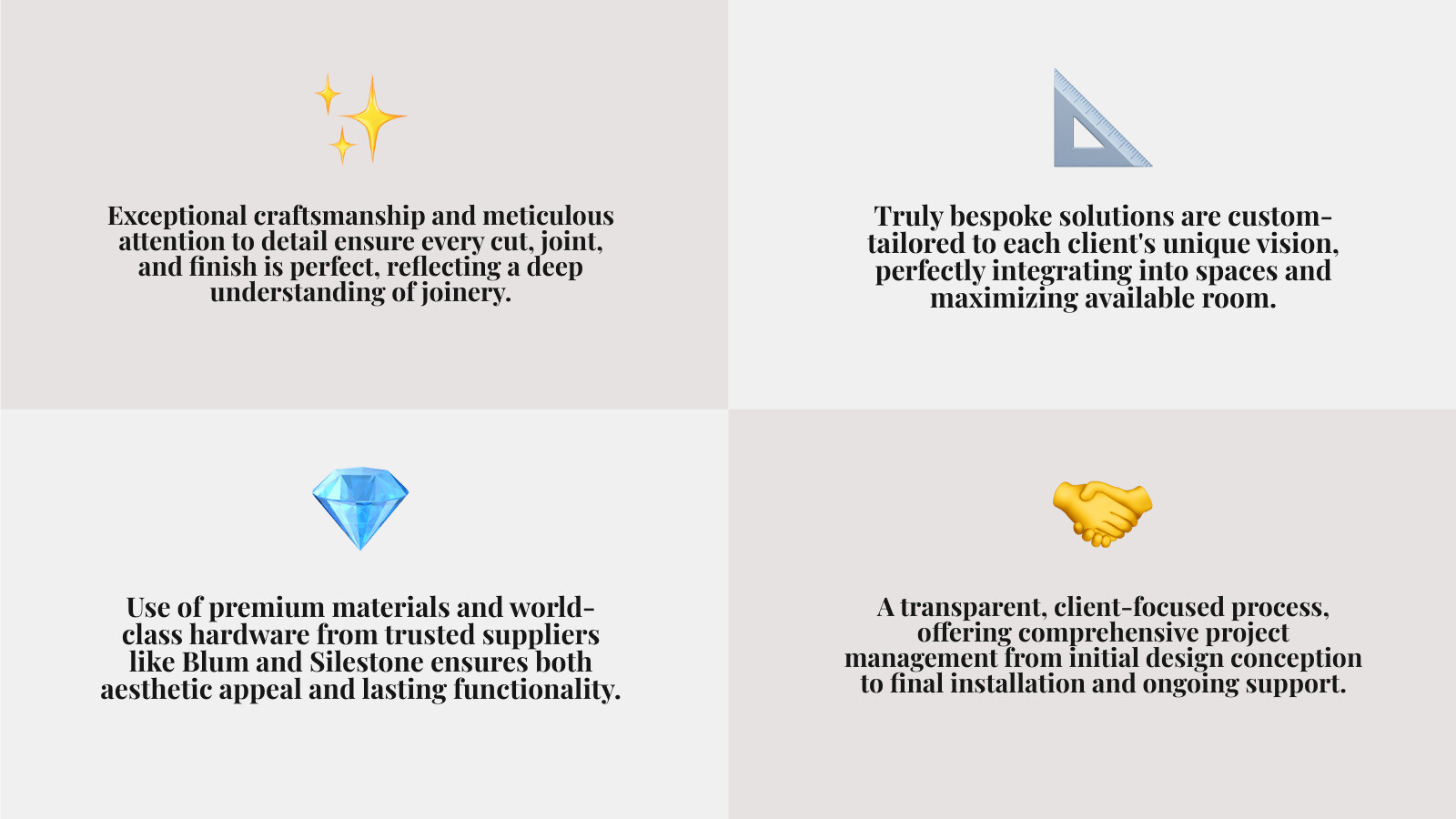 Comprehensive guide to selecting cabinet makers in Maroochydore, featuring comparison criteria including experience levels, service offerings, custom capabilities, material quality, and project management approaches for residential and commercial applications - cabinet makers maroochydore infographic 4_facts_emoji_grey