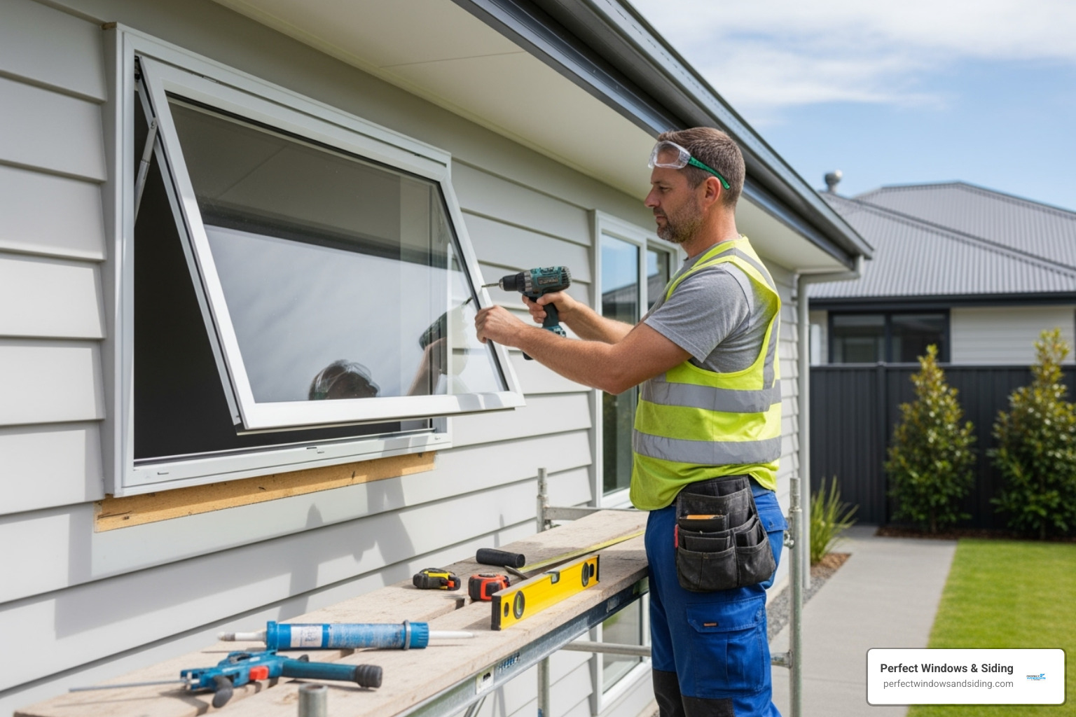 contractor installing an awning window - Awning Windows