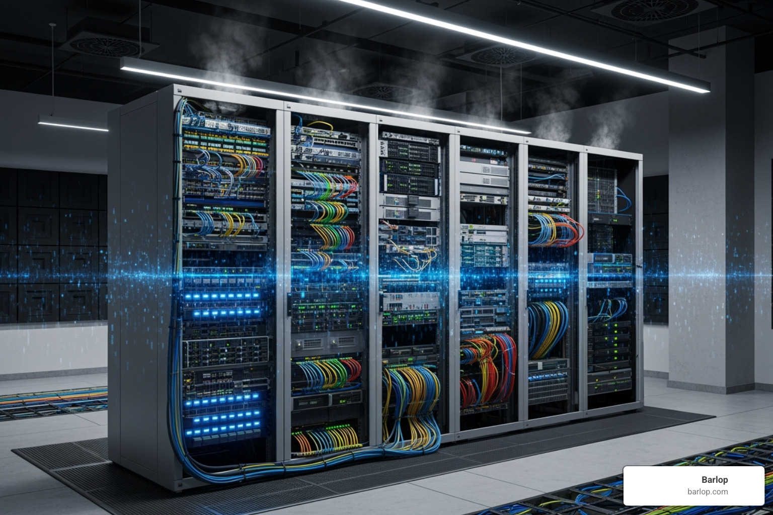 clean and organized network server rack with glowing lights - business it support miami