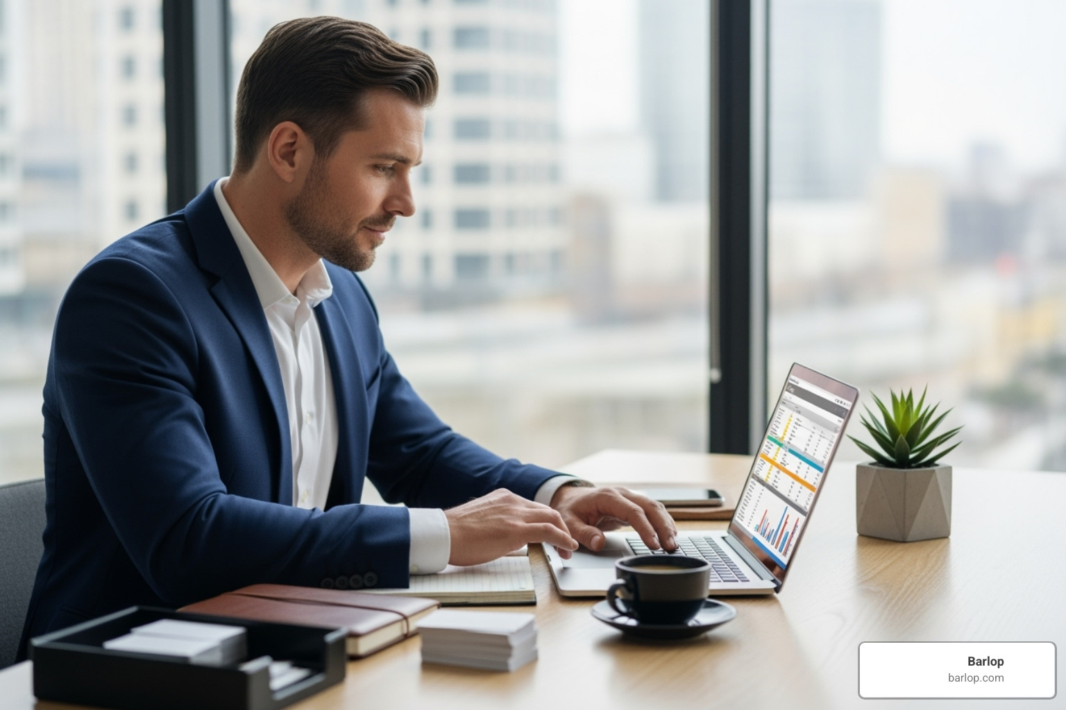 business owner looking relaxed and focused on their work, not on a computer issue - business it support miami
