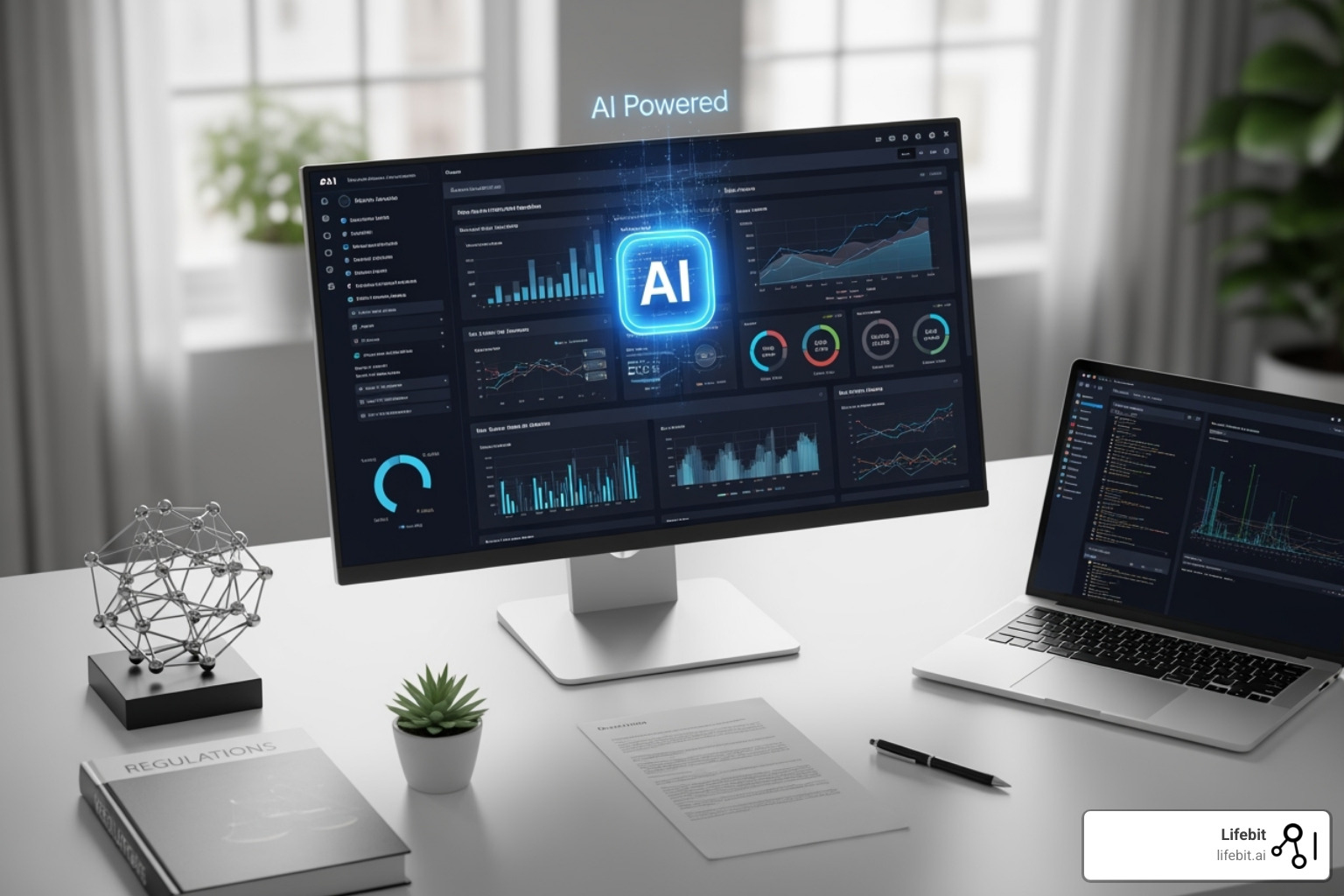 A dashboard showing AI analyzing regulatory documents and highlighting key changes - AI for regulatory compliance