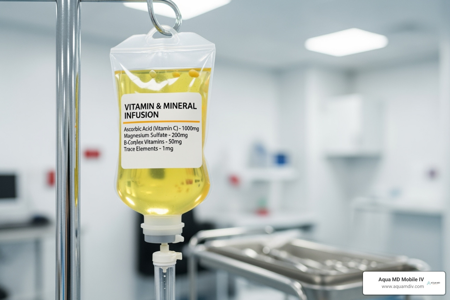 sterile IV bag with clear labels of vitamins and minerals - iv fluids near me