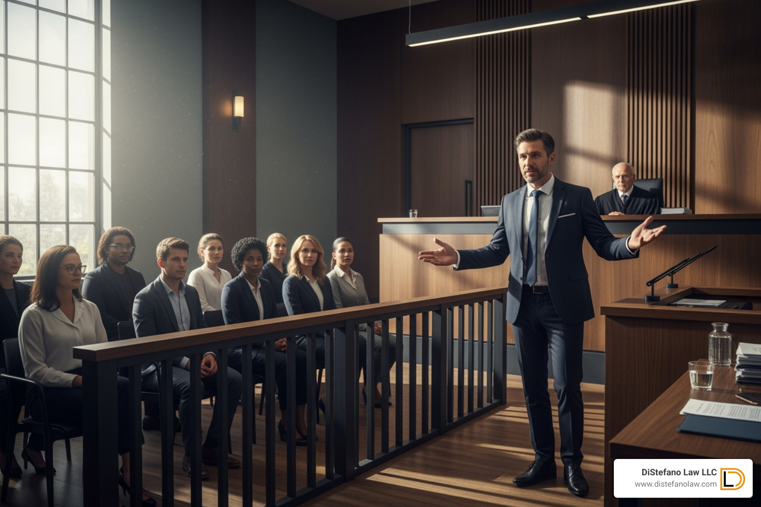 of a lawyer confidently presenting a case in a courtroom - burn injury attorney fort lauderdale
