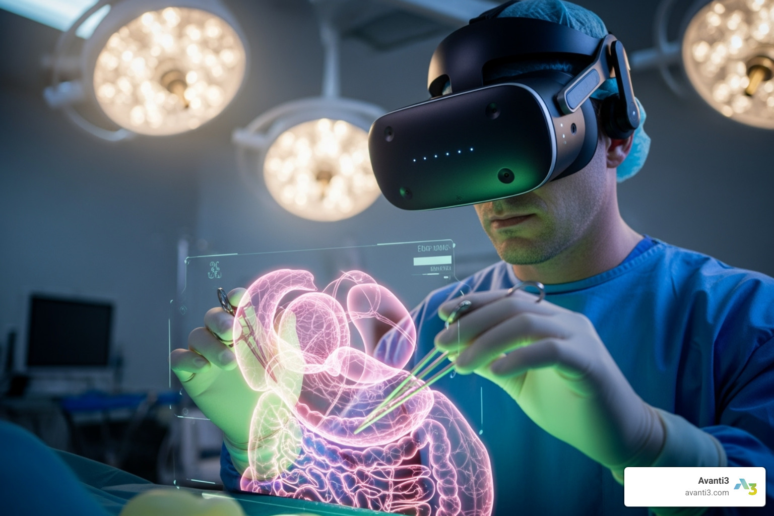 image of a surgeon using a VR headset for surgical training simulation - ar vr application
