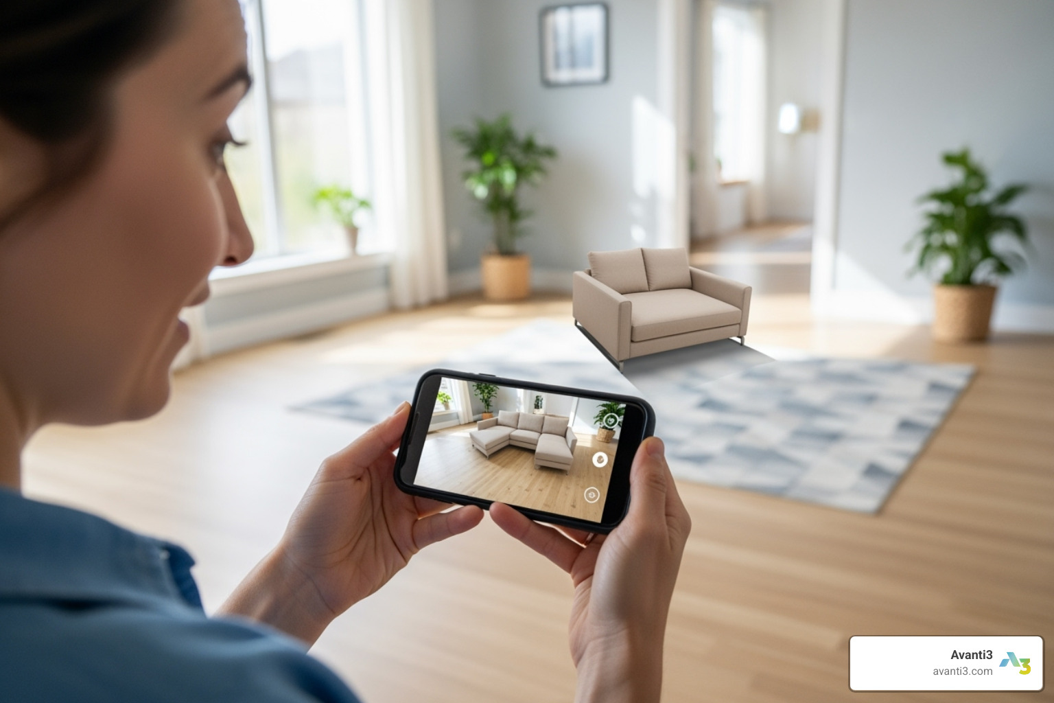 image of a user visualizing furniture in their living room using an AR app - ar vr application