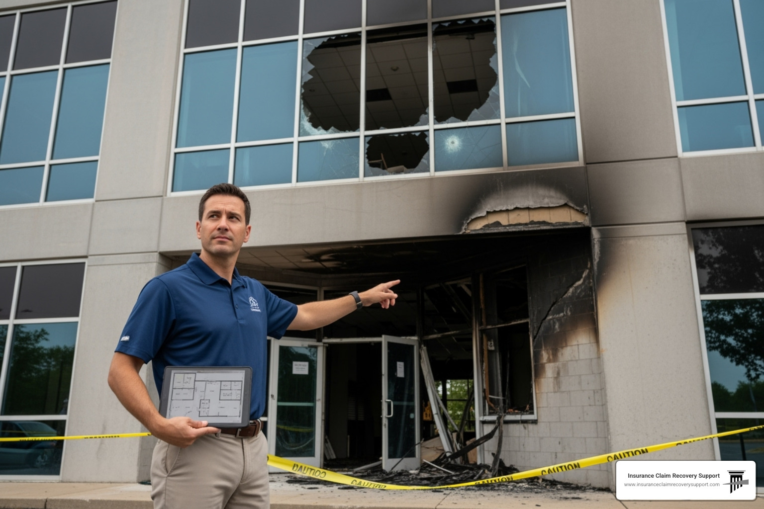 Public adjuster carefully inspecting commercial property damage - Why insurance brokers refer Insurance Claim Recovery Support Public Adjusters