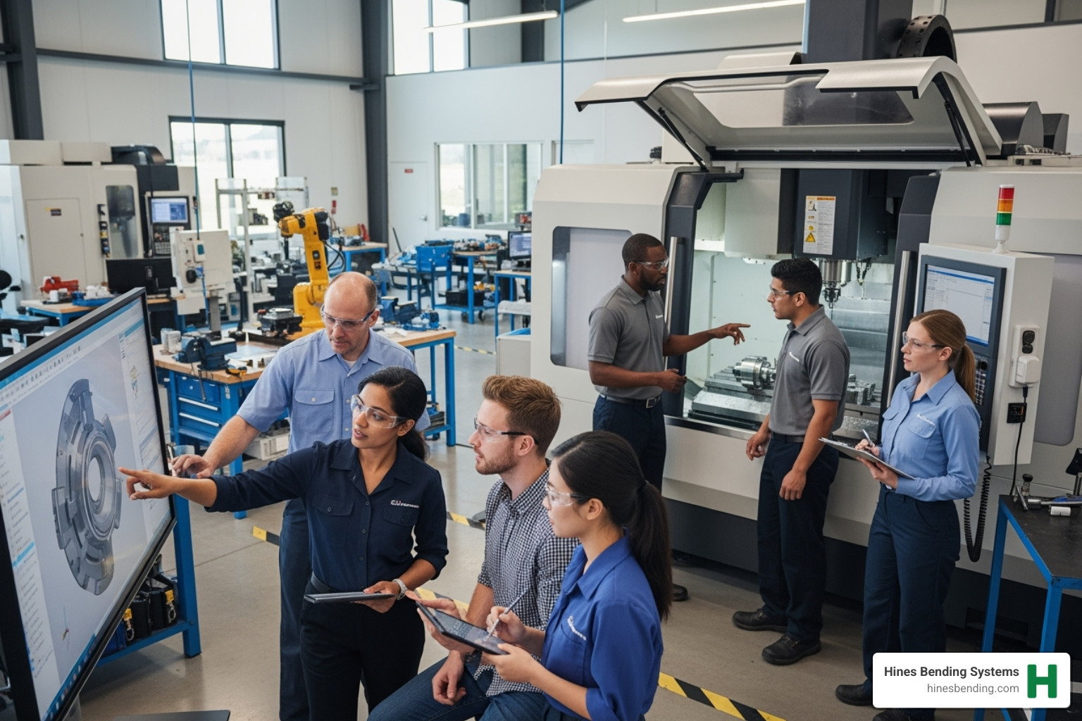 Hines engineering team collaborating - cnc machining and tube bending