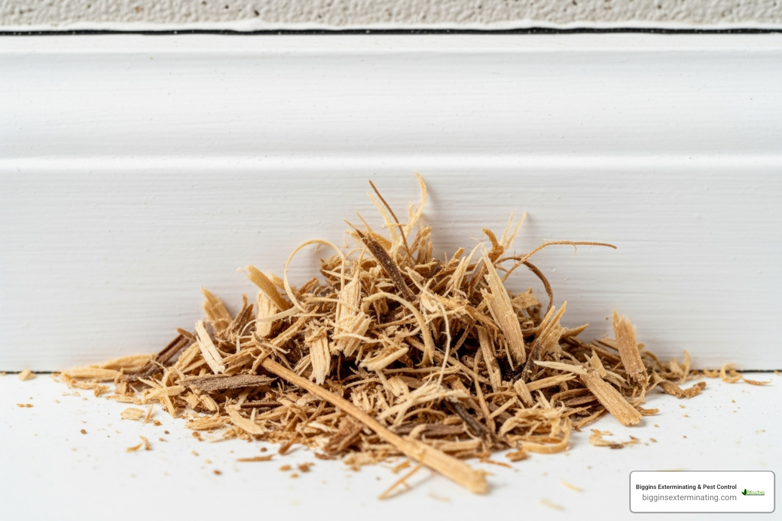 frass (wood shavings) near a baseboard - carpenter ants exterminator