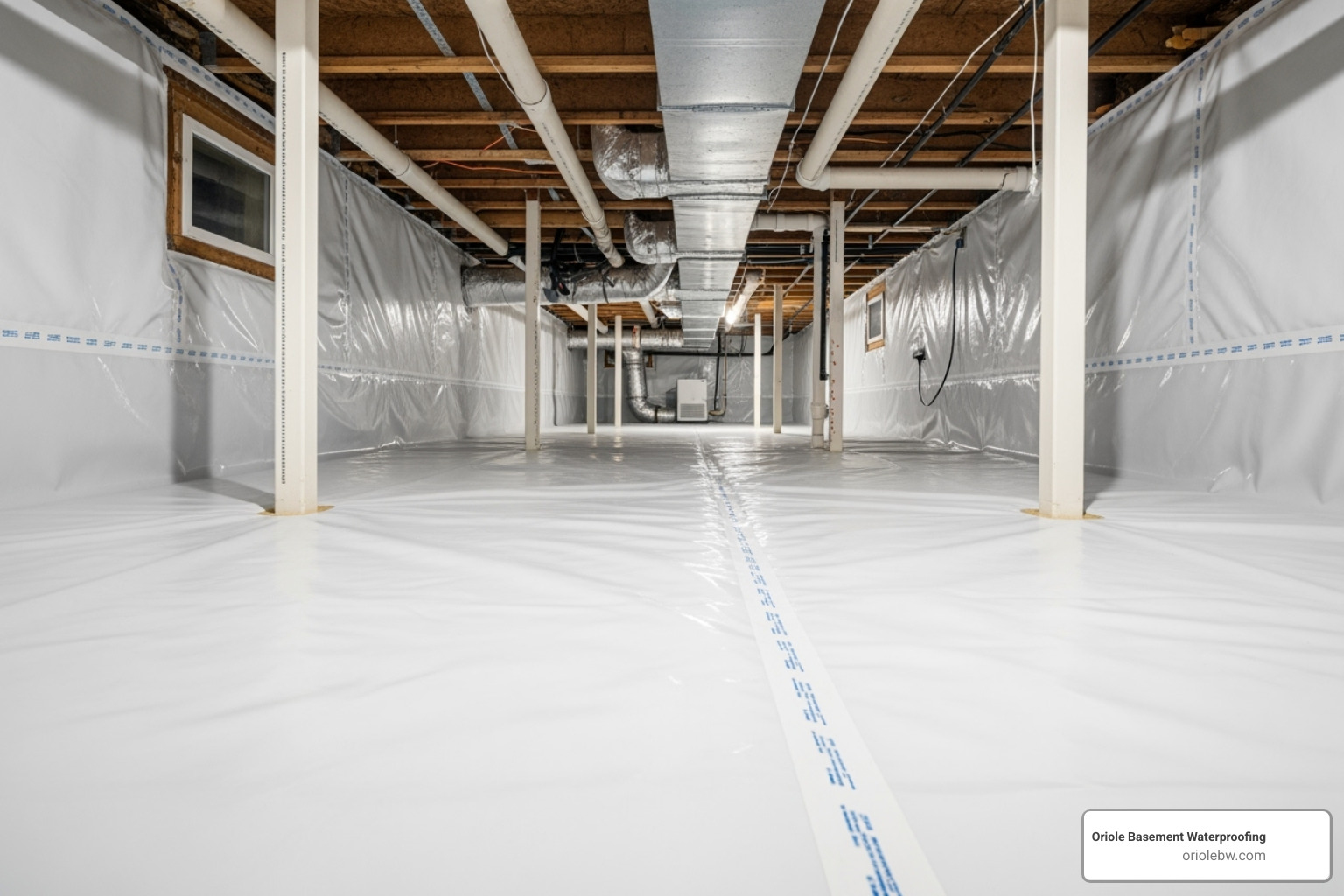 Crawlspace encapsulation with a clean vapor barrier - basement companies