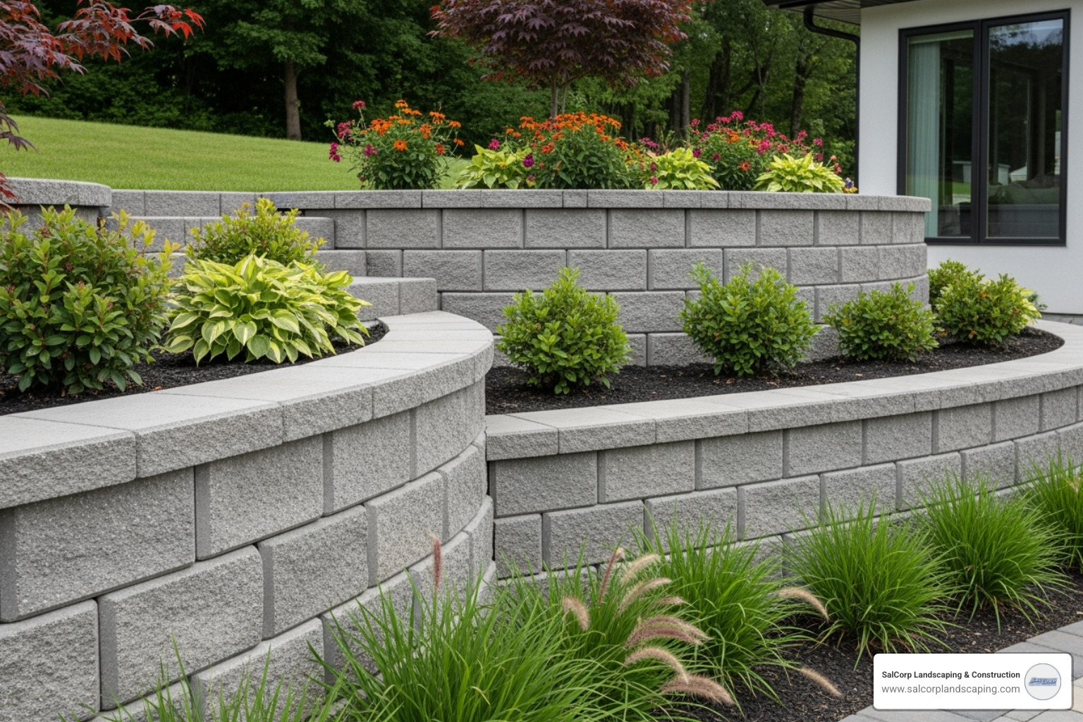 modern segmental block retaining wall - stone retaining wall contractors near me