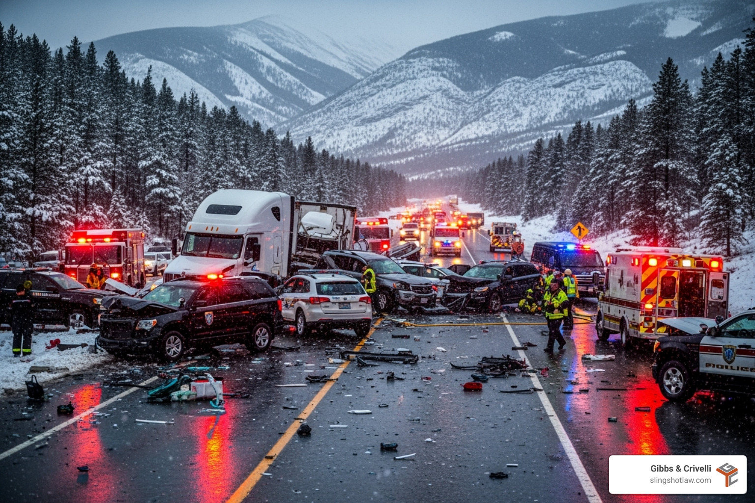 Multi-car accident scene on a Colorado highway - Grand Junction injury attorney Multi-car accident scene on a Colorado highway - Grand Junction injury attorney