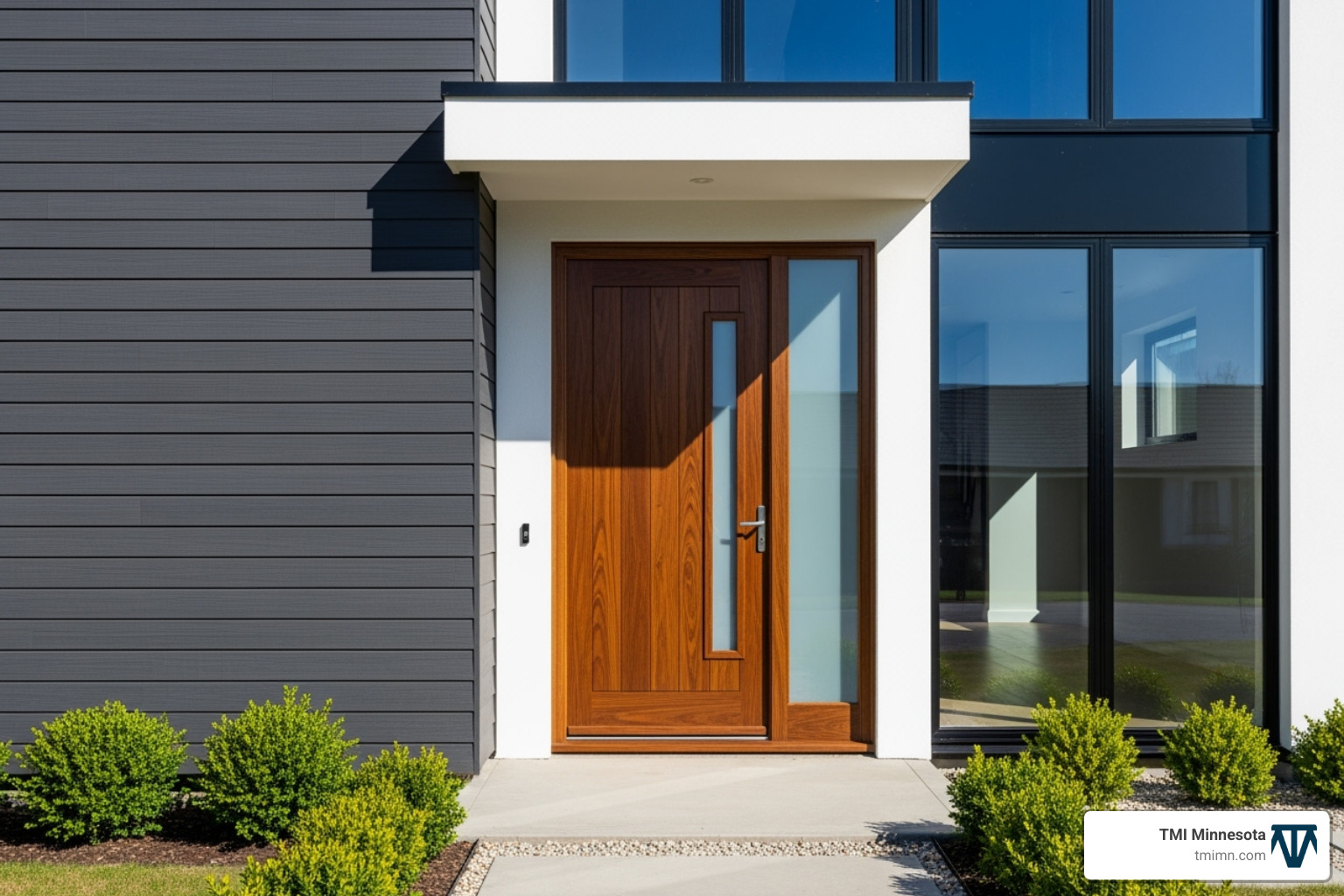 home with modern siding and a new front door - outdoor home renovation