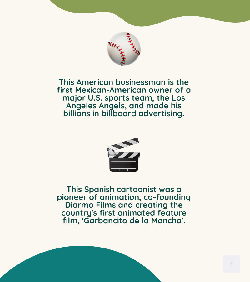 Infographic showing Arte Moreno's business timeline from Vietnam War service through Angels ownership, alongside Arturo Moreno the cartoonist's animation career milestones from 1909-1993 - arturo moreno infographic 2_facts_emoji_nature