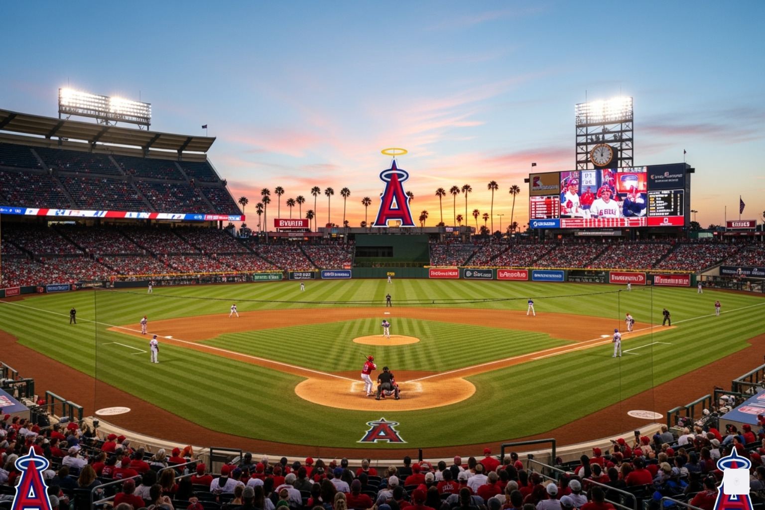 the Los Angeles Angels logo or Angel Stadium - arturo moreno