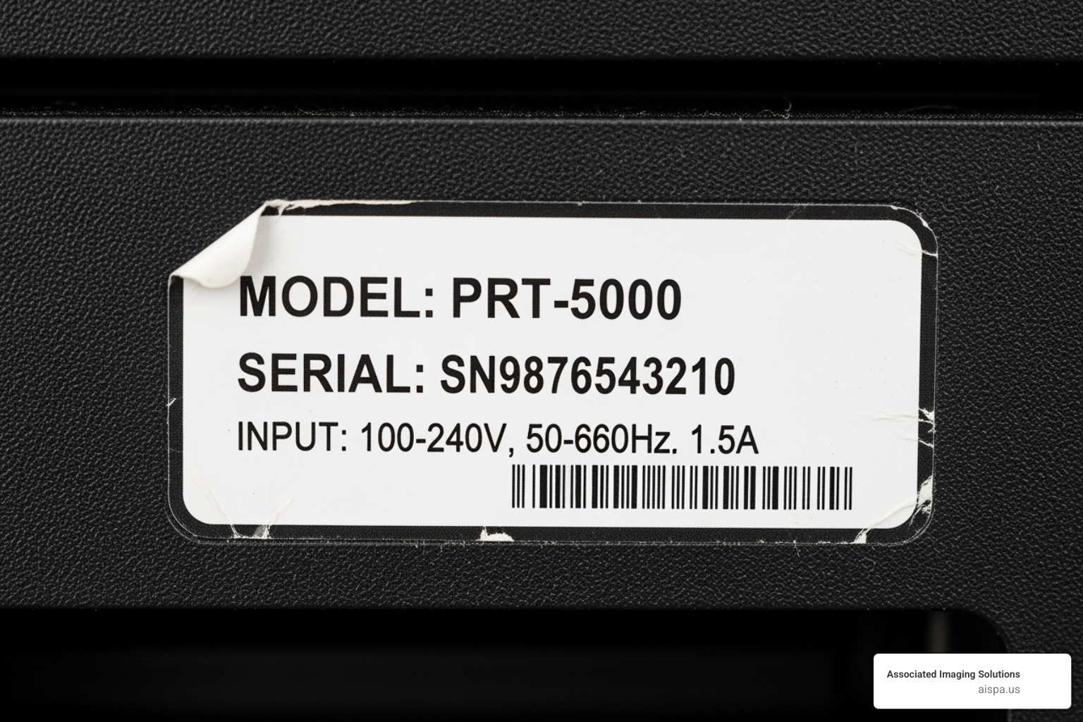 A close-up image of a printer's label showing the model number and serial number clearly - hp toner