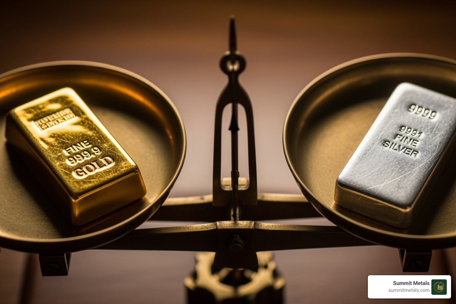 A scale balancing a gold bar and a silver bar - silver investment strategies