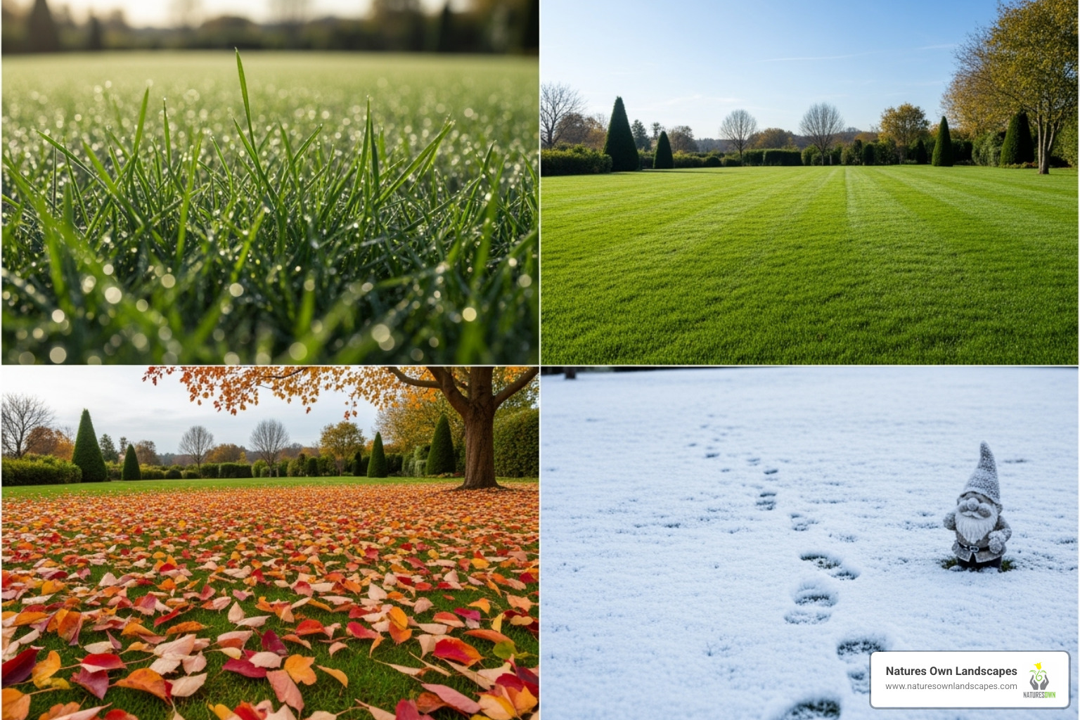 collage showing a lawn in spring, summer, fall, and winter - springfield ohio lawn care