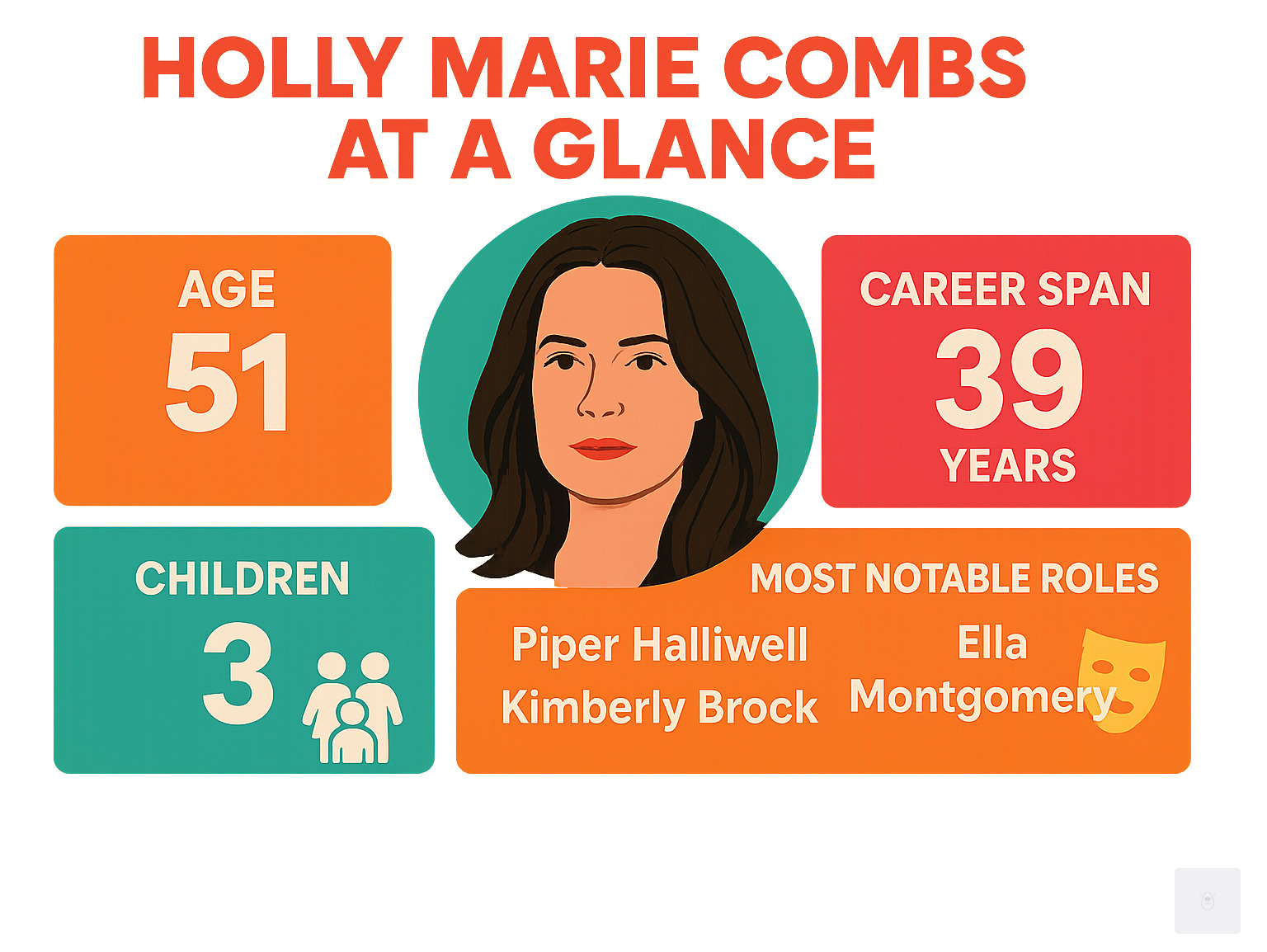 Infographic: Holly Marie Combs at a Glance - Key statistics including age, career span, number of children, and most notable roles - holly marie combs infographic 