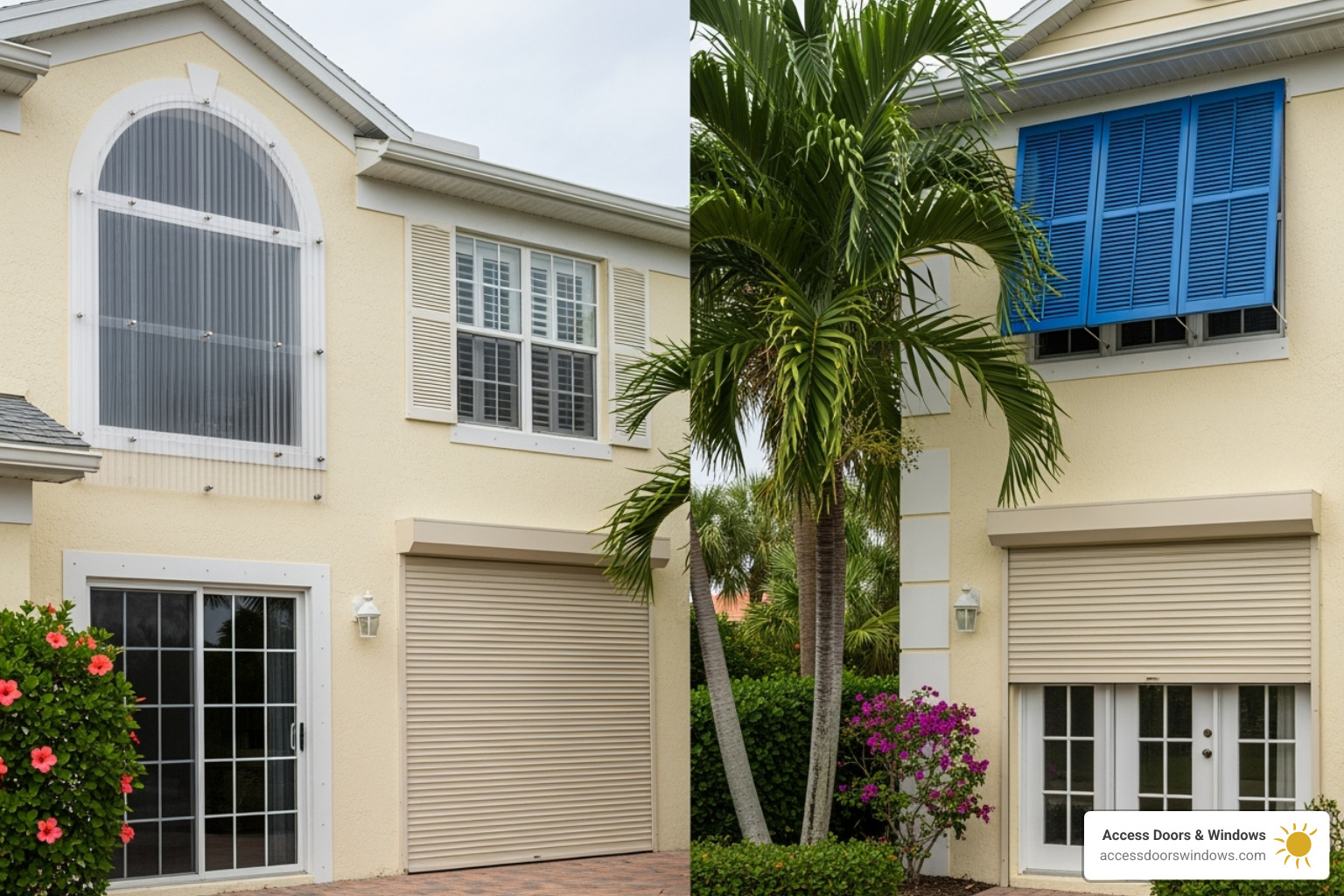 various storm shutter types on a single graphic - storm shutters miami