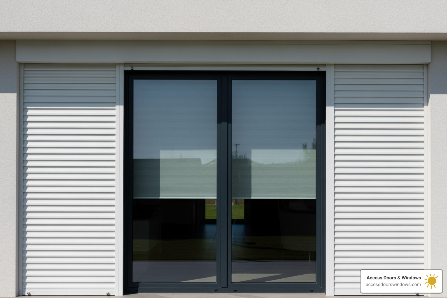 accordion shutters closed over a patio door - storm shutters miami