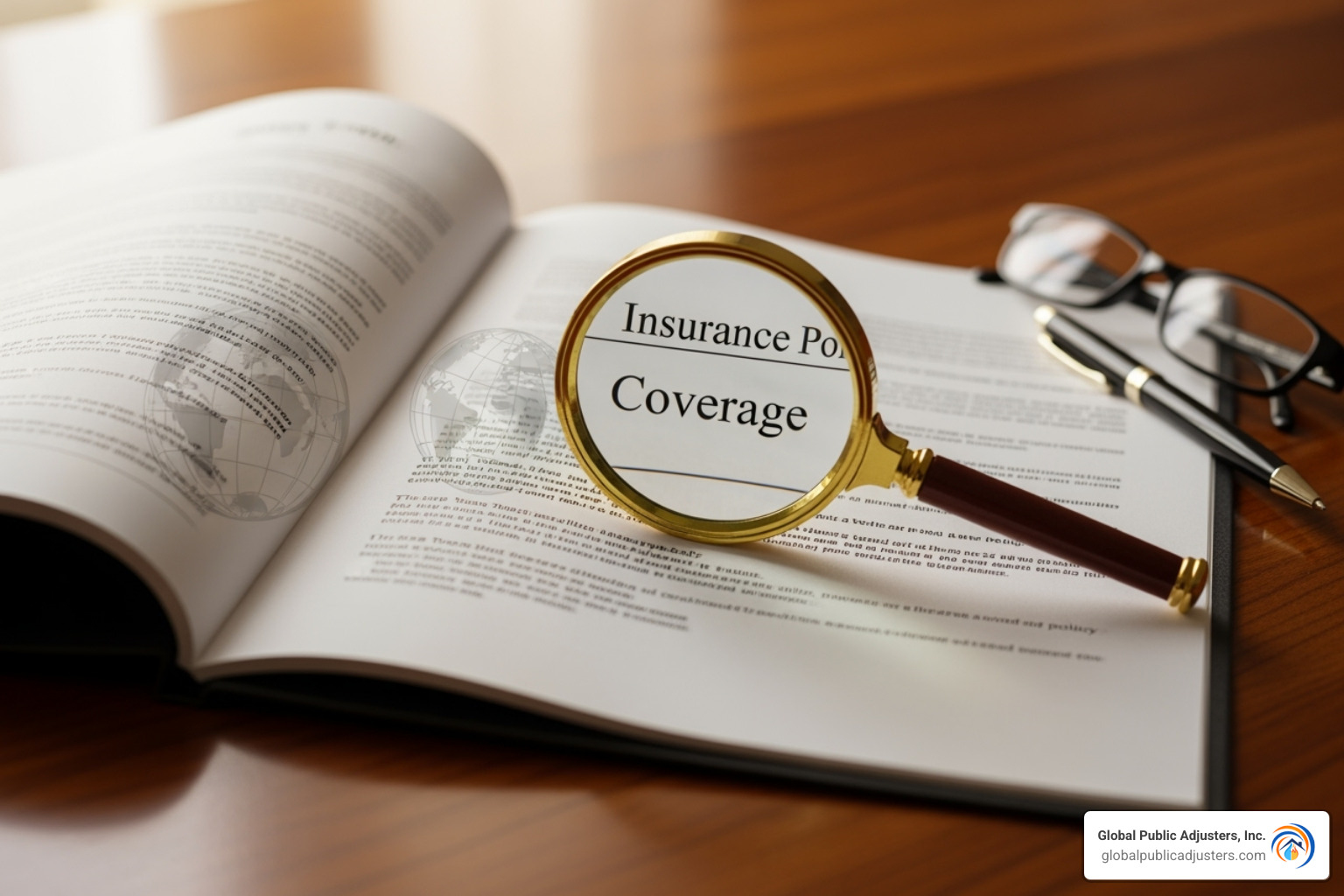 of an open insurance policy document with a magnifying glass highlighting the "Coverage" section. - homeowners insurance after fire loss