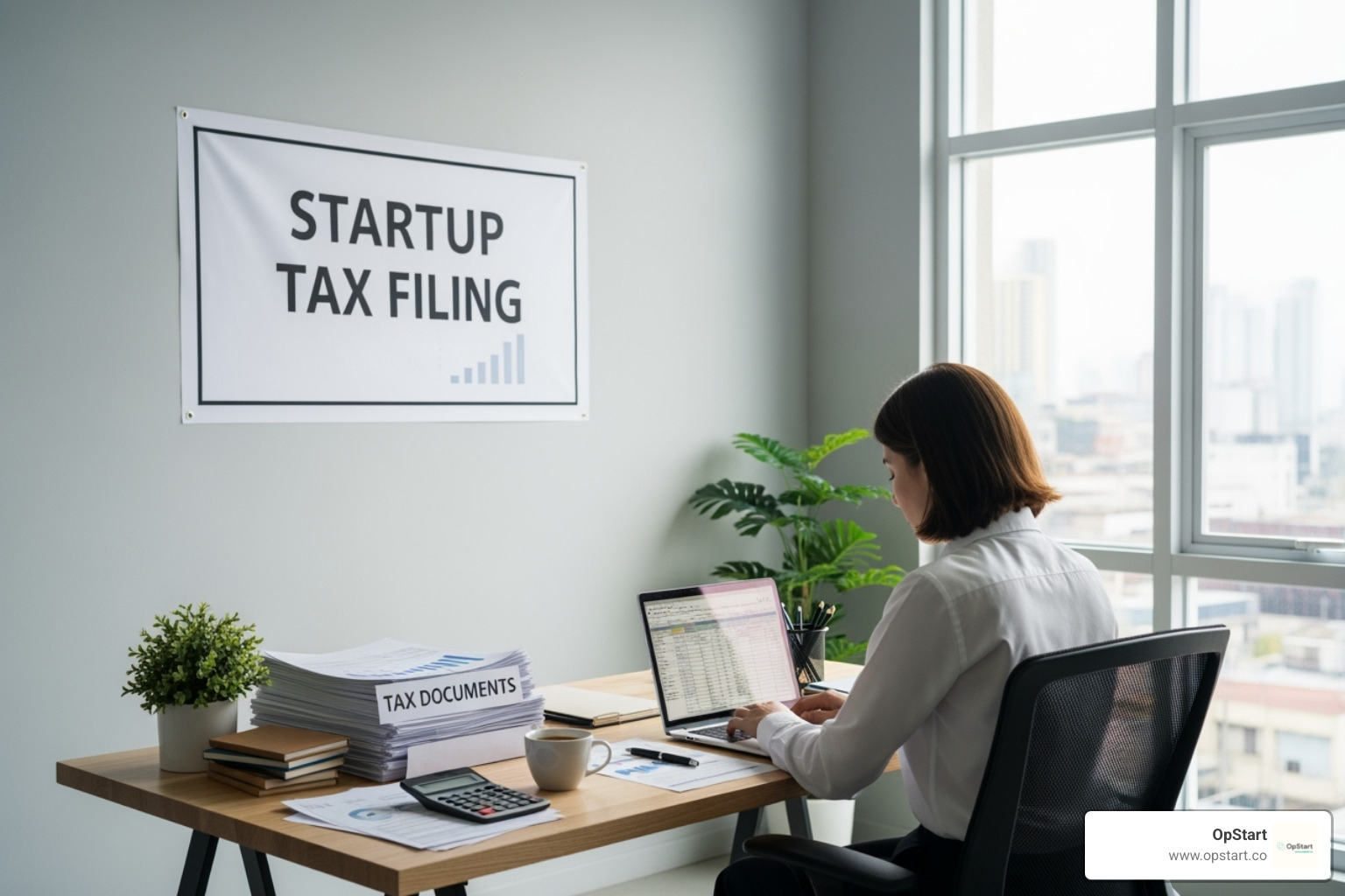 A magnifying glass over a receipt next to a growing stack of coins - startup tax filing