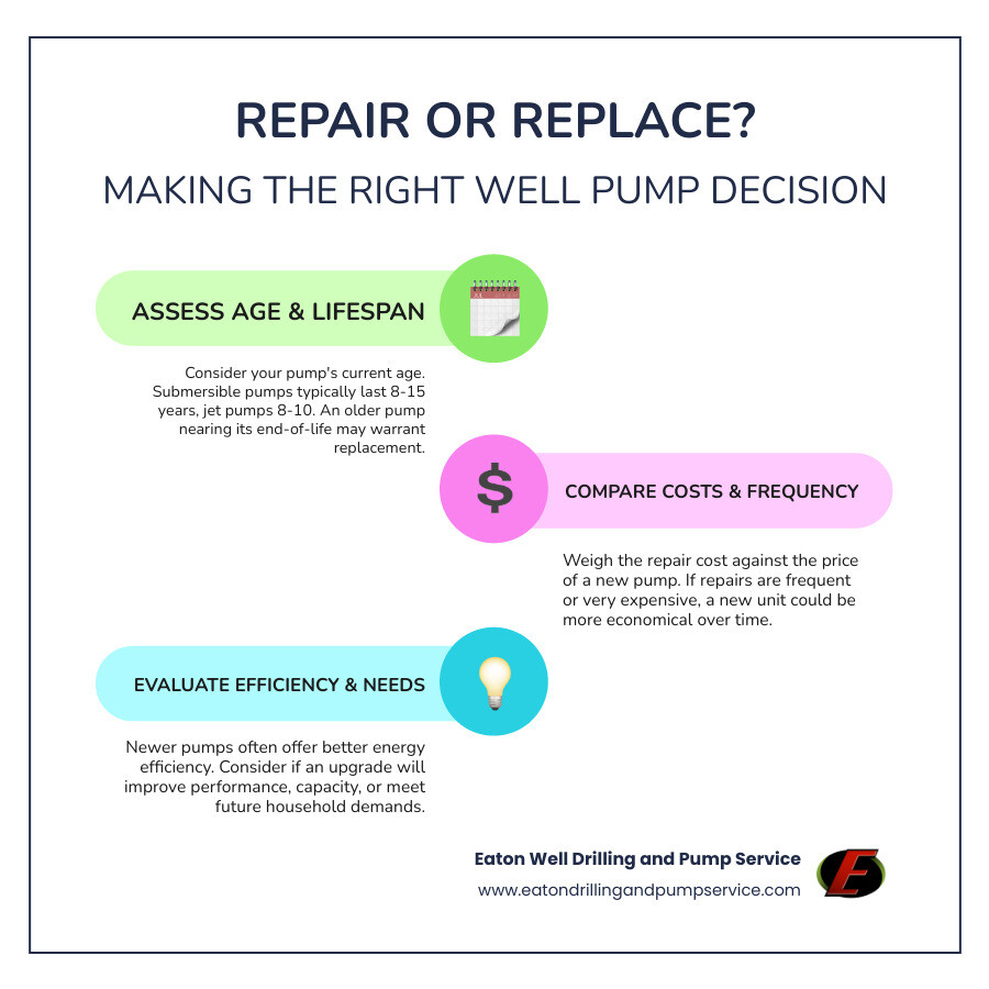 Repair vs. Replacement decision tree infographic - well pump not working infographic infographic-line-3-steps-colors