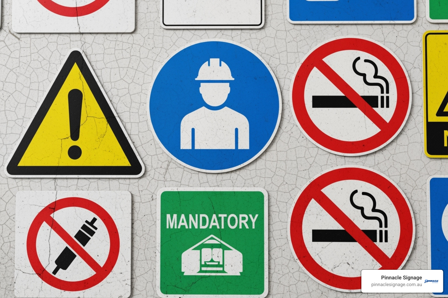 Wall displaying various safety signs - buy safety signs online