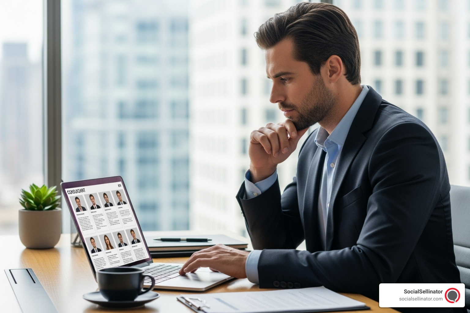 person reviewing consultant profiles - marketing strategy consulting