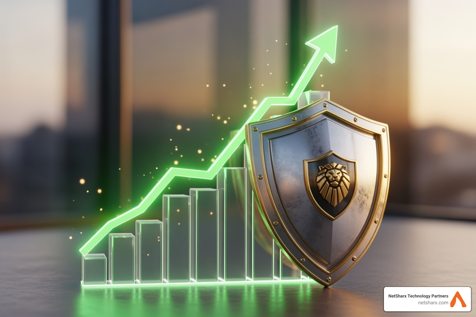 business growth chart protected by a shield icon - it risk consultant