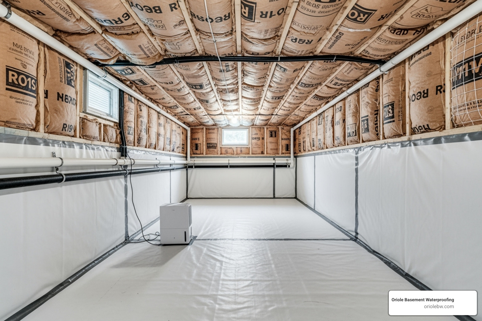 clean, encapsulated crawl space - basement wall moisture protection
